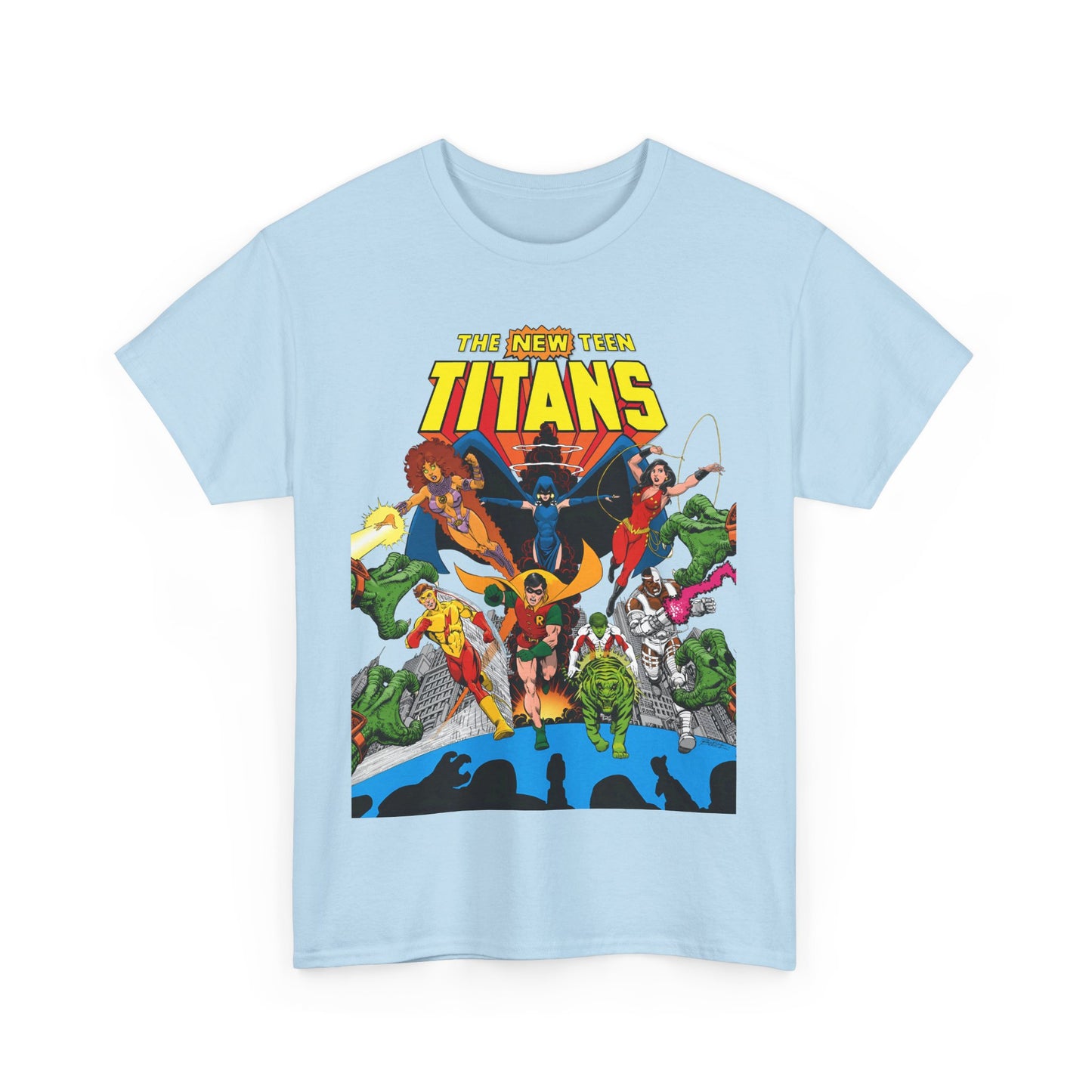 New Teen Titans T-Shirt - George Perez Art - Robin, Wonder Girl, Kid Flash, Changeling, Starfire, Cyborg, Raven - DC Comics - Classic 1980s Series