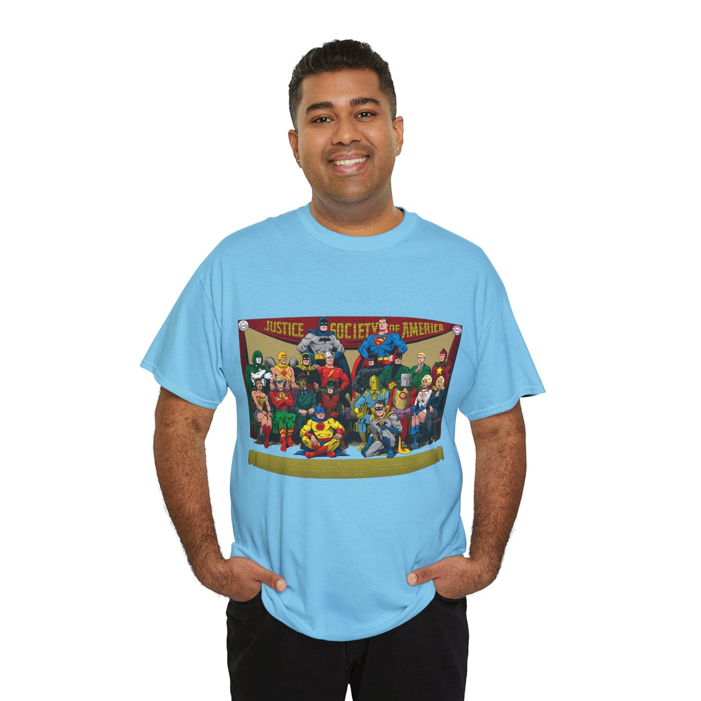 JSA T-Shirt - Sandman, Starman, Atom, Dr Fate, Mr Terrific, Flash, Green Lantern - DC Comics - Justice Society of America - Golden Age