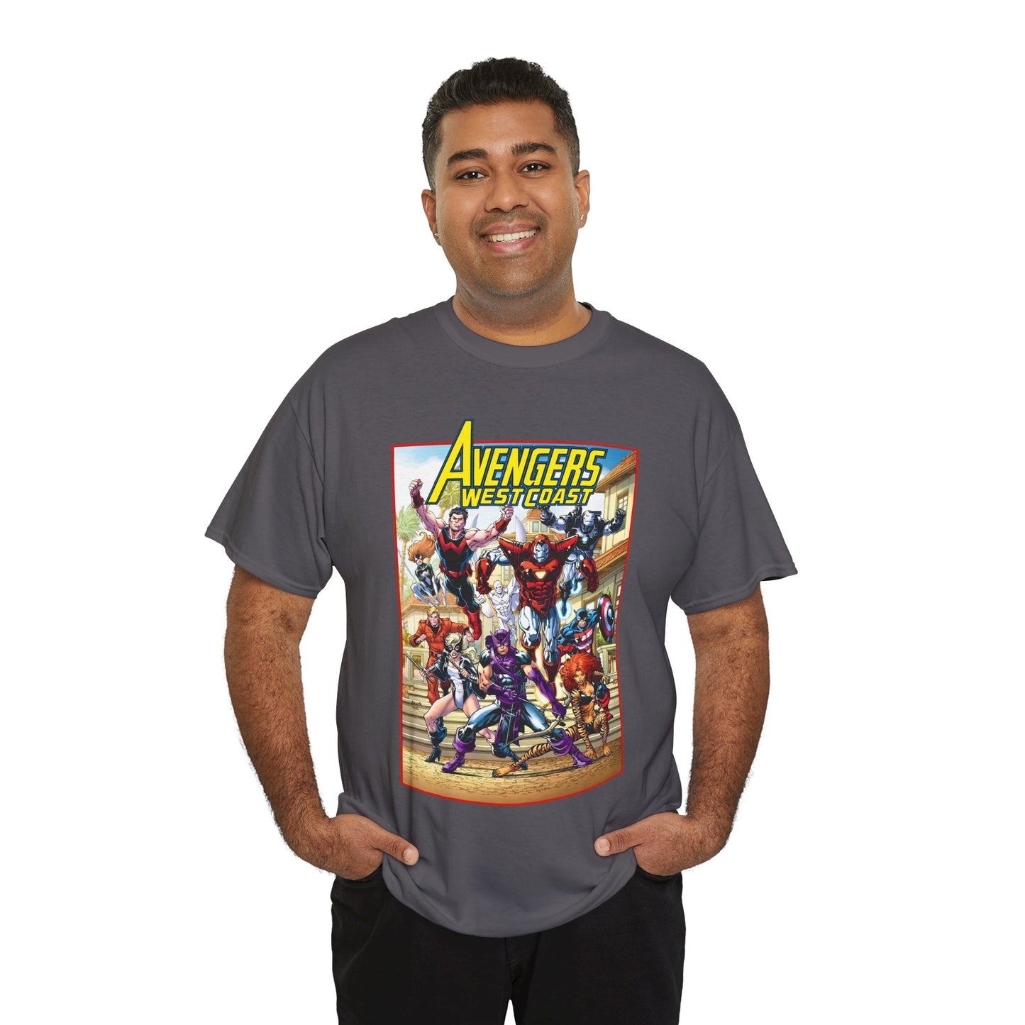 West Coast Avengers T-Shirt - Todd Nauck Art - Hawkeye, Iron Man, Wonder Man, Tigra, Vision - Marvel Comics