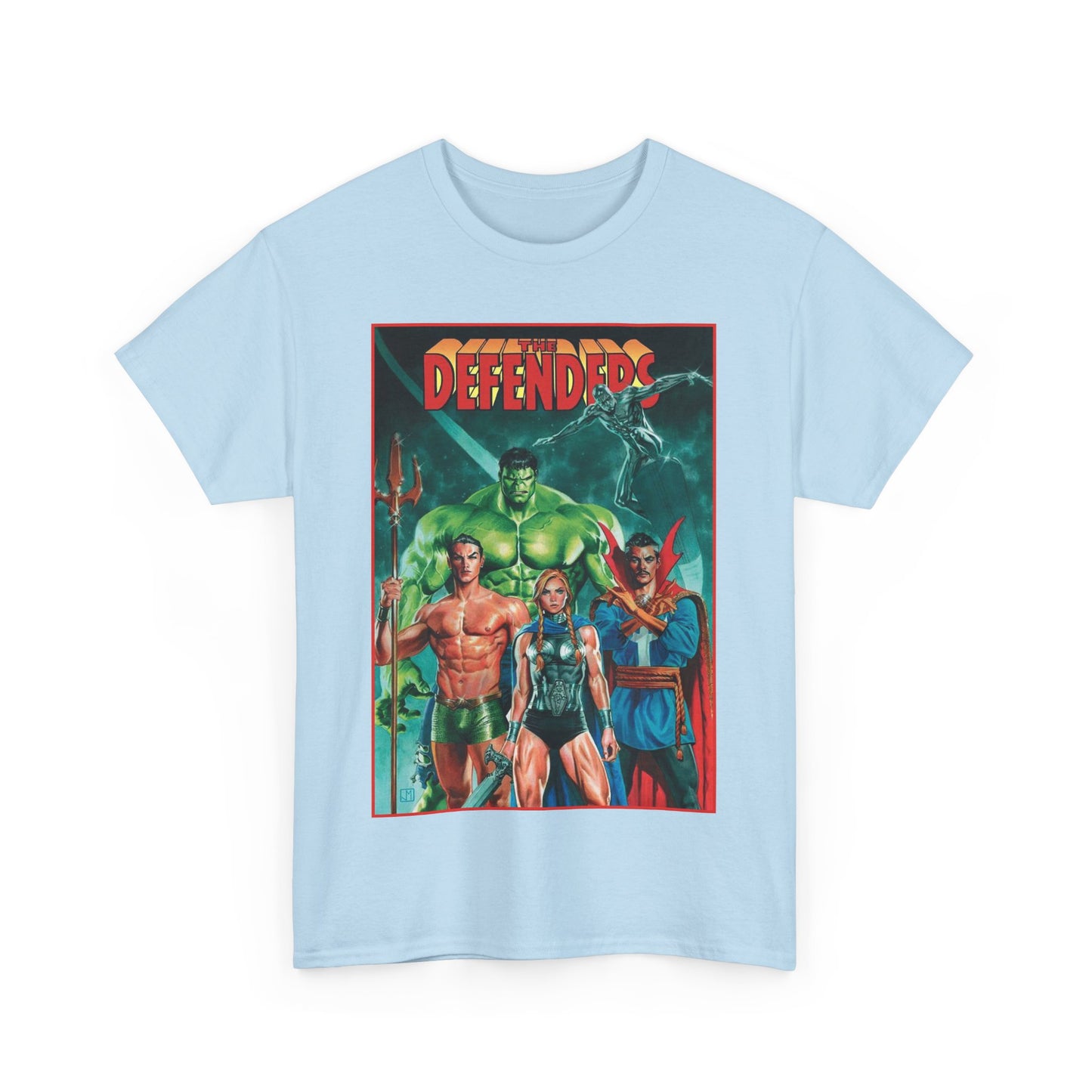 Defenders T-Shirt - Dr Strange, Valkyrie, Hulk, Namor, Silver Surfer - Marvel Comics - Popular 1970s Series