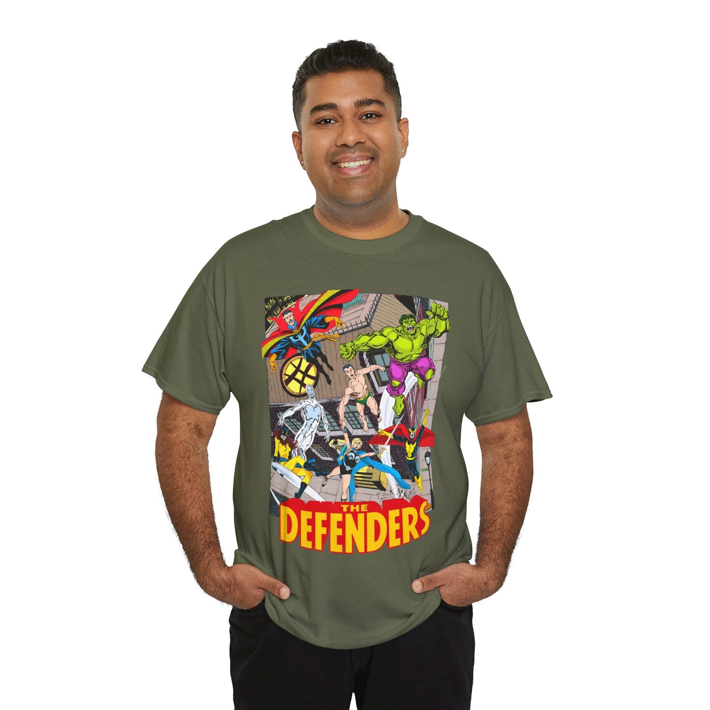 Defenders T-Shirt - John Byrne Art - Marvel Comics - Dr Strange, Nighthawk, Hulk
