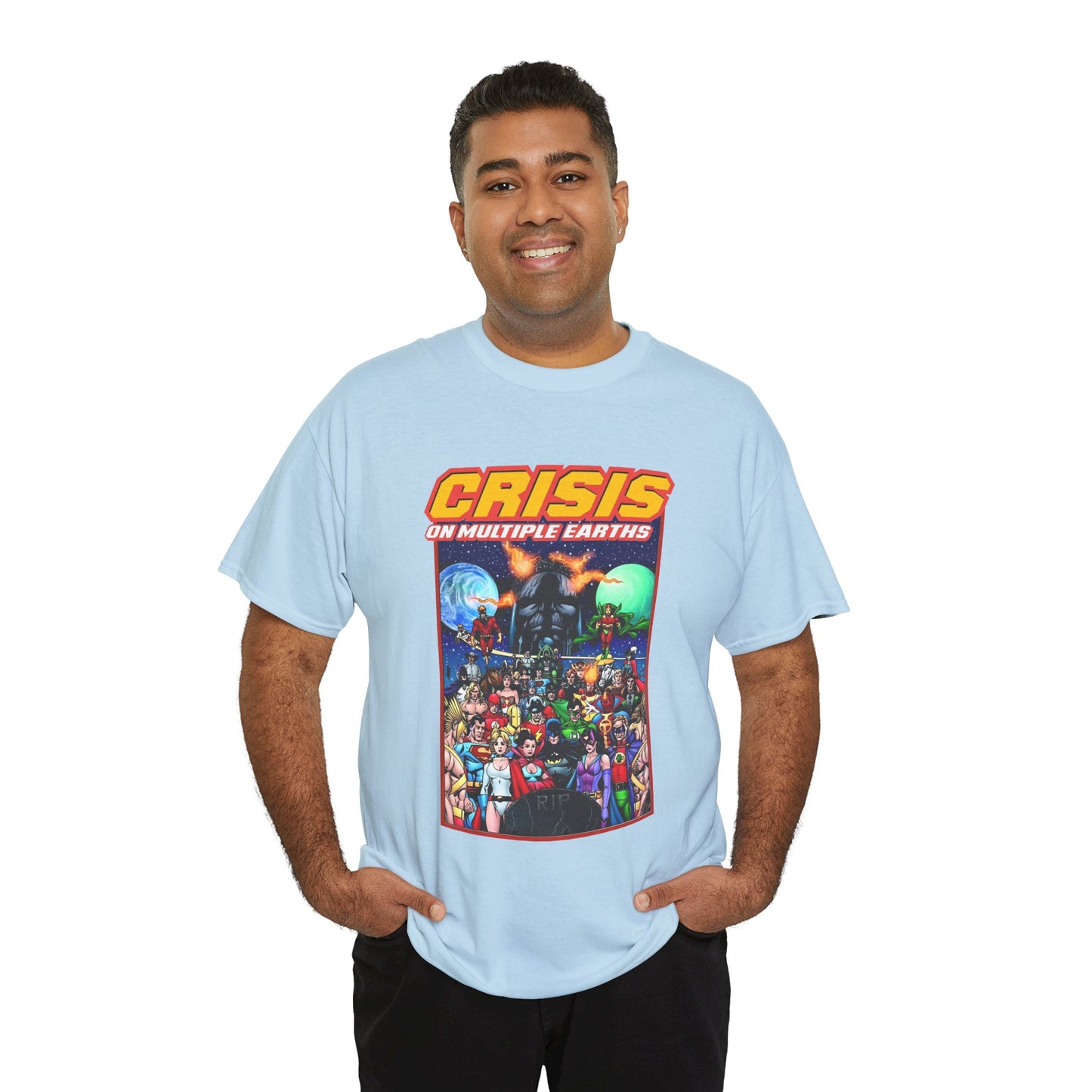 Crisis on Multiple Earths T-Shirt - George Perez Art - JSA & JLA Team-ups - Superman, Batman, Zatanna, Huntress, Power Girl, Hawkman, New Gods, Darkseid - DC Comics