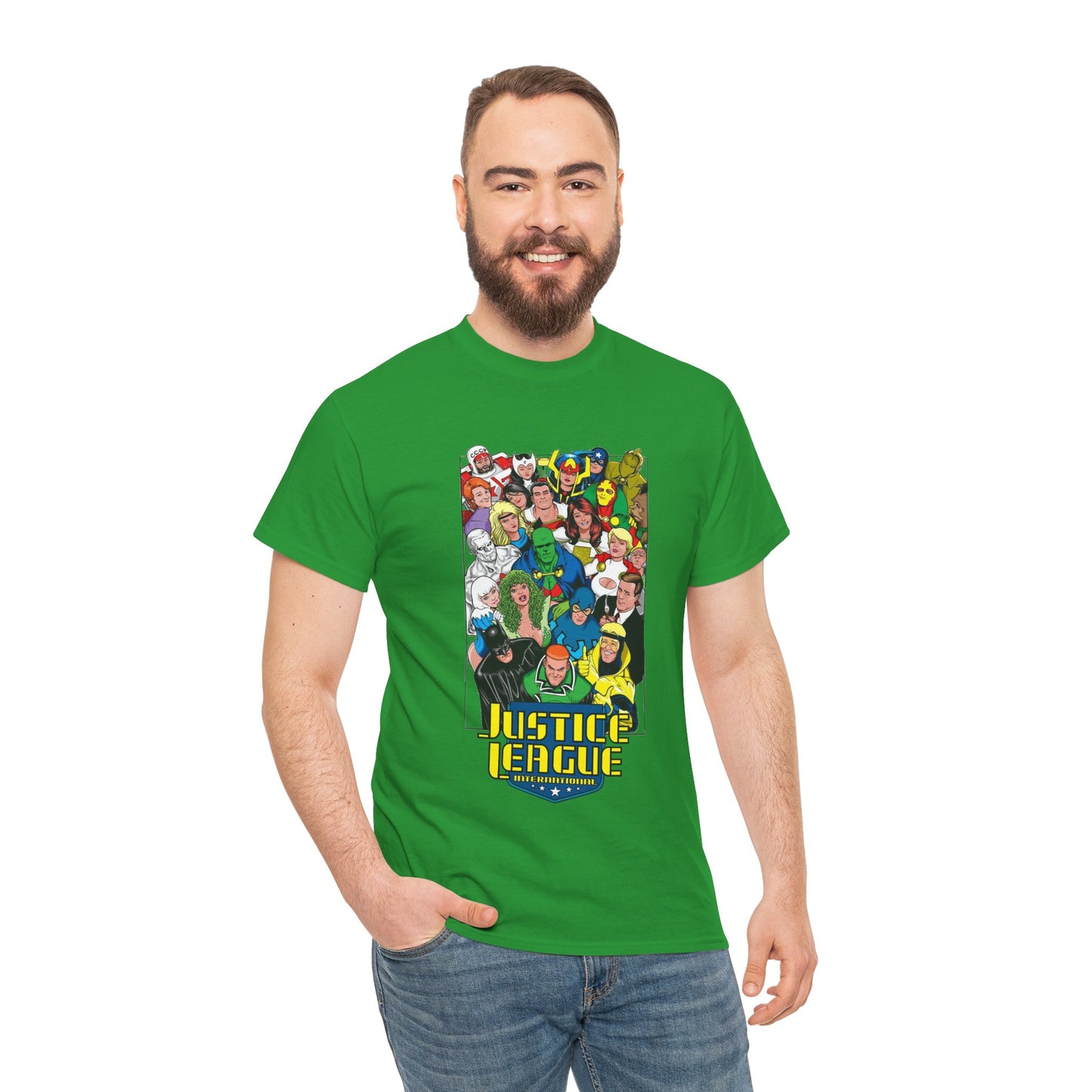 Justice League International T-Shirt - DC Comics - JLI - Kevin Maguire Art - Blue Beetle, Booster Gold, Martian Manhunter, Captain Atom