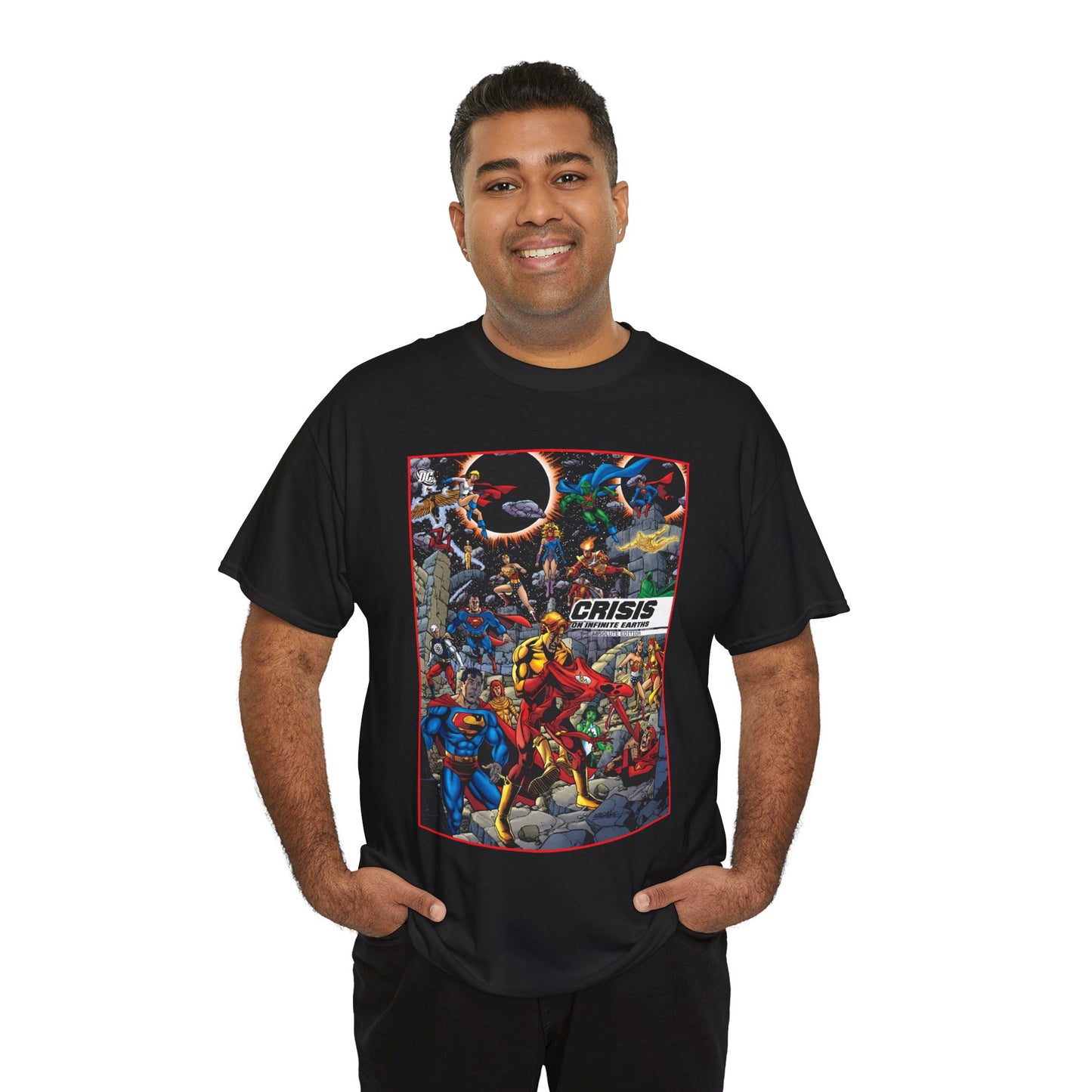 Crisis on Infinite Earths T-Shirt - George Perez Art - Absolute Edition Cover - Flash, Supergirl, Wonder Woman, Kid Flash, Psycho Pirate, Harbinger - DC Comics
