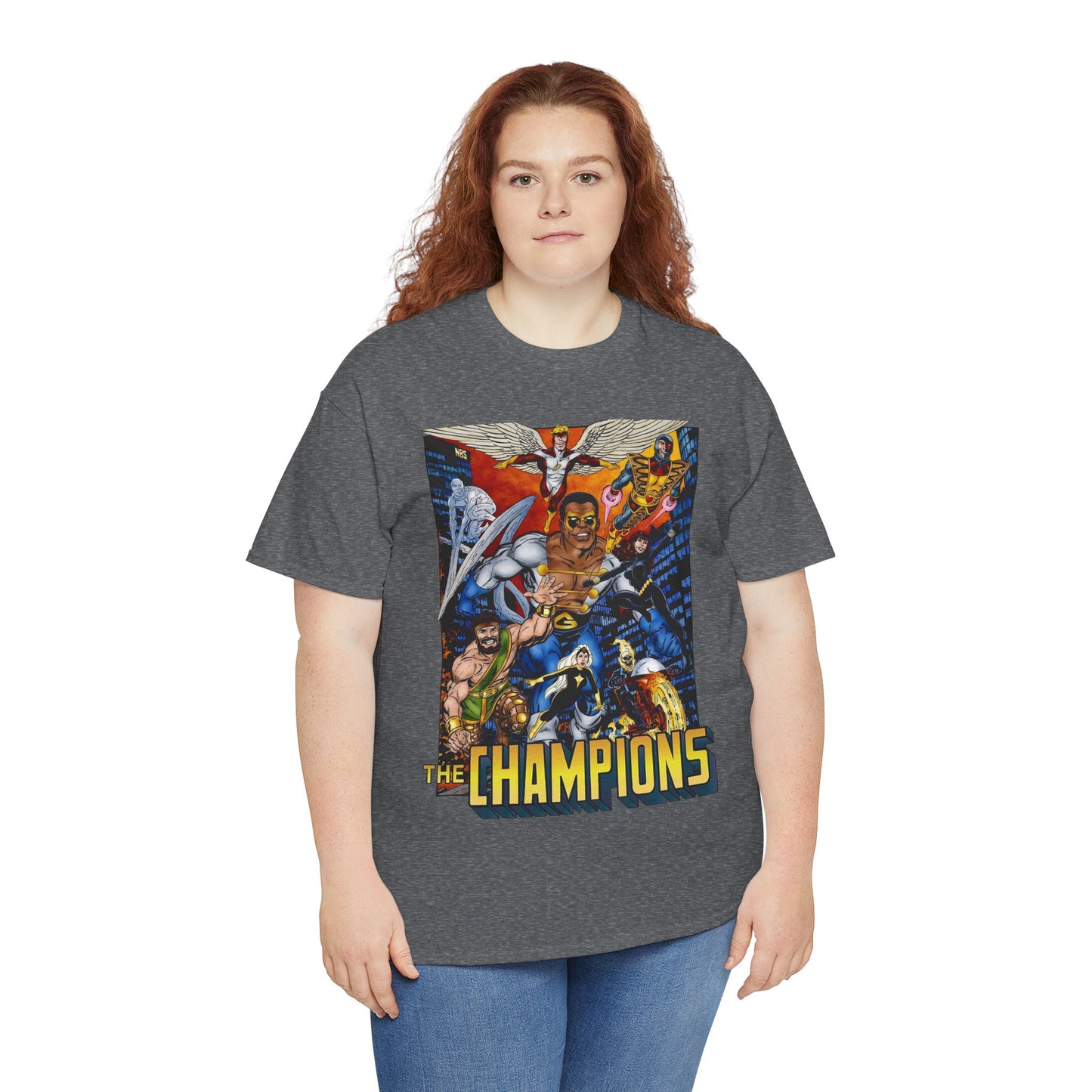 Champions T-Shirt - John Byrne Art - Hercules, Black Widow, Ghost Rider, Black Goliath, Silver Surfer, Jack of Hearts - Marvel Comics 1970s Series