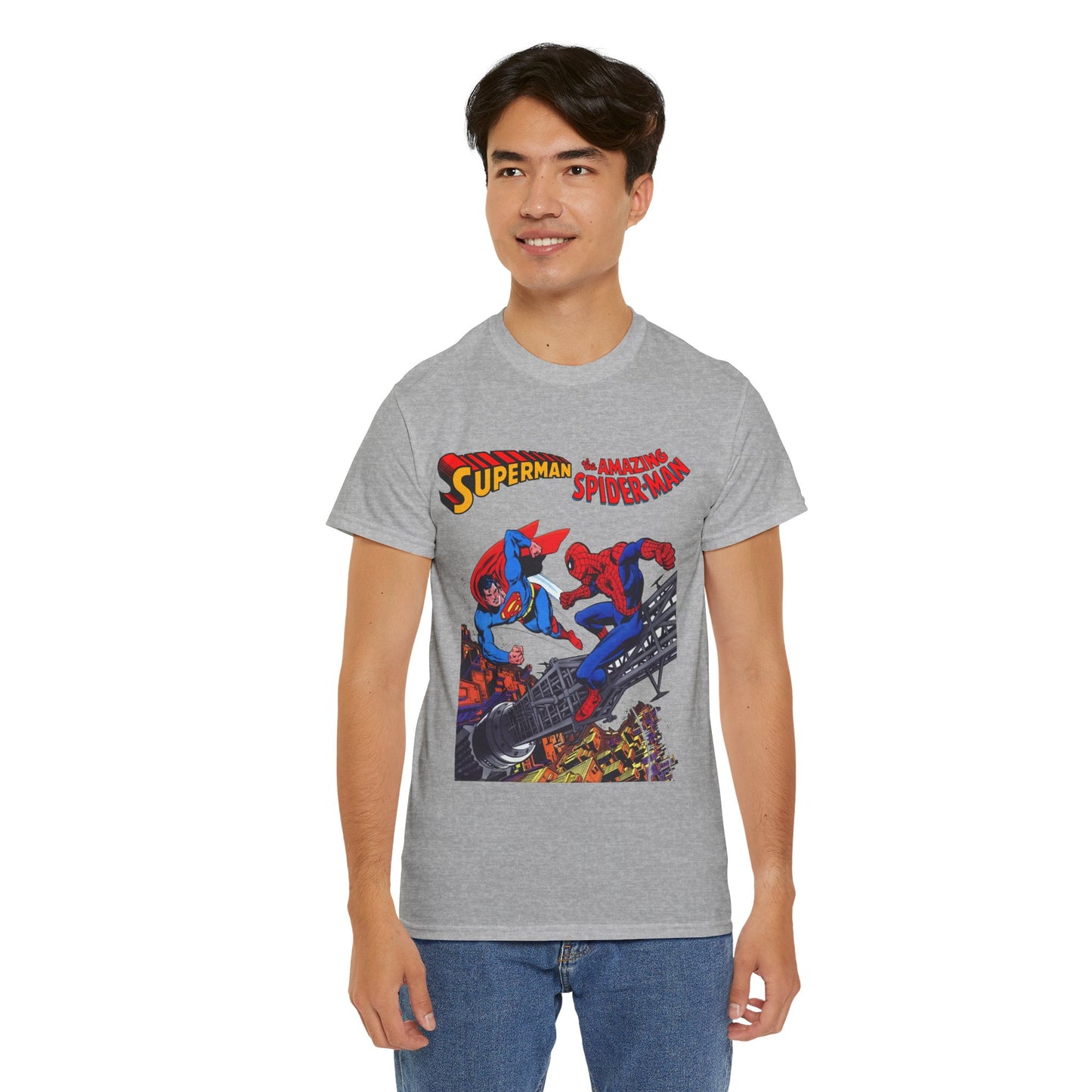 Superman & Amazing Spider-Man T-Shirt - DC/Marvel Comics Crossover - 1970s - Clark Kent & Peter Parker