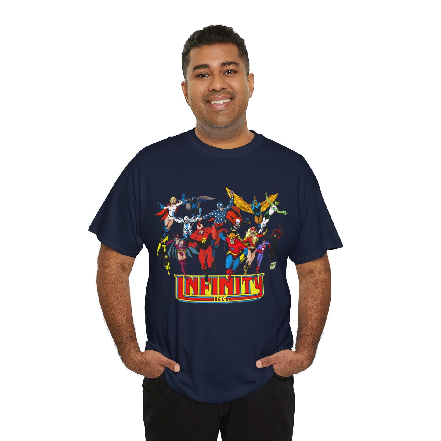 Infinity Inc Shirt - Tom Grummett Art - Jade, Obsidian, Huntress, Power Girl, Fury, Silver Scarab, Wildcat, Star-Spangled Kid - JSA Successors - DC Comics
