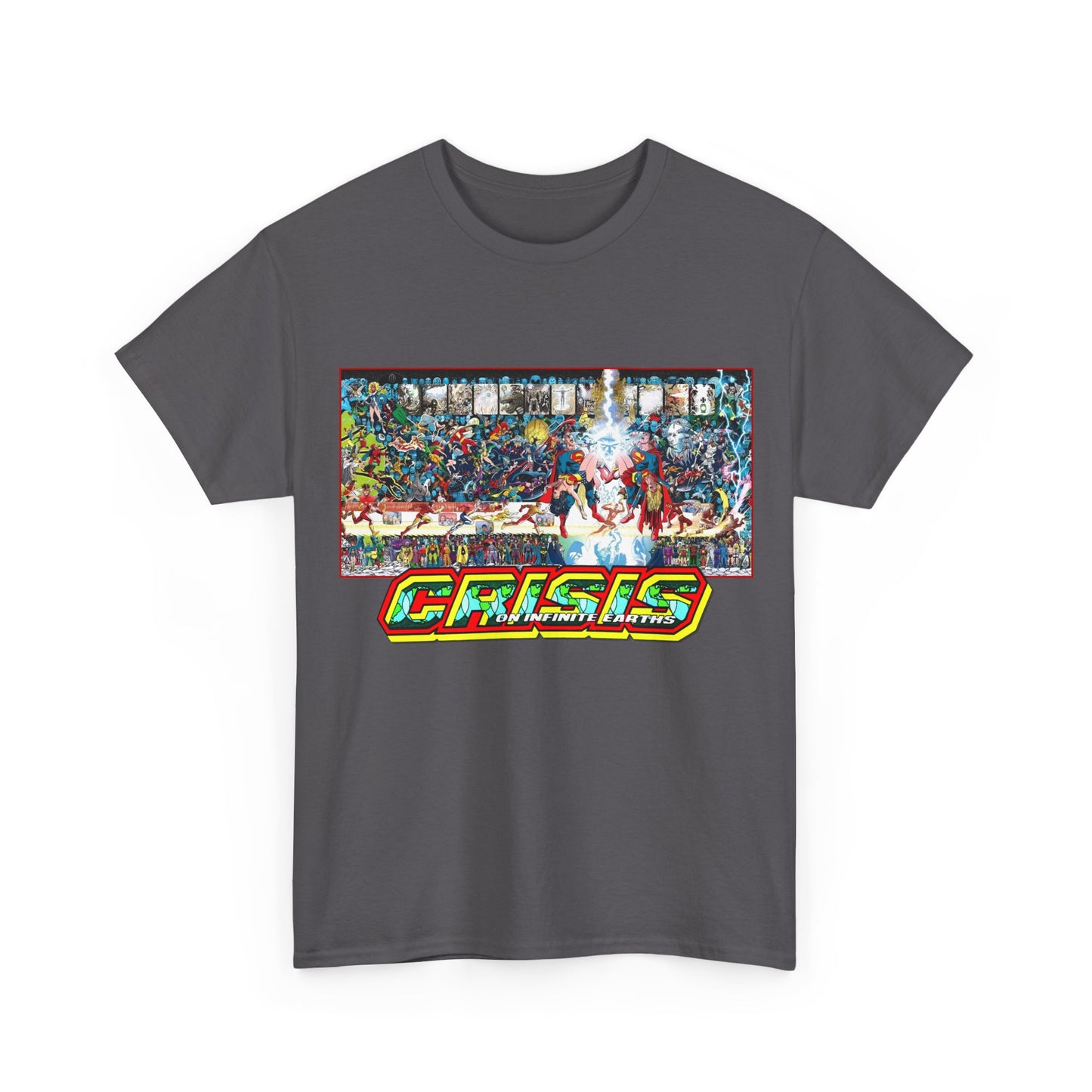 Crisis on Infinite Earths T-Shirt - Jerry Ordway/George Perez Art - Updated 2025 Poster Art - Superman, Wonder Woman, Supergirl, Flash, Harbinger, Pariah, Obsidian, Firestorm - DC Comics