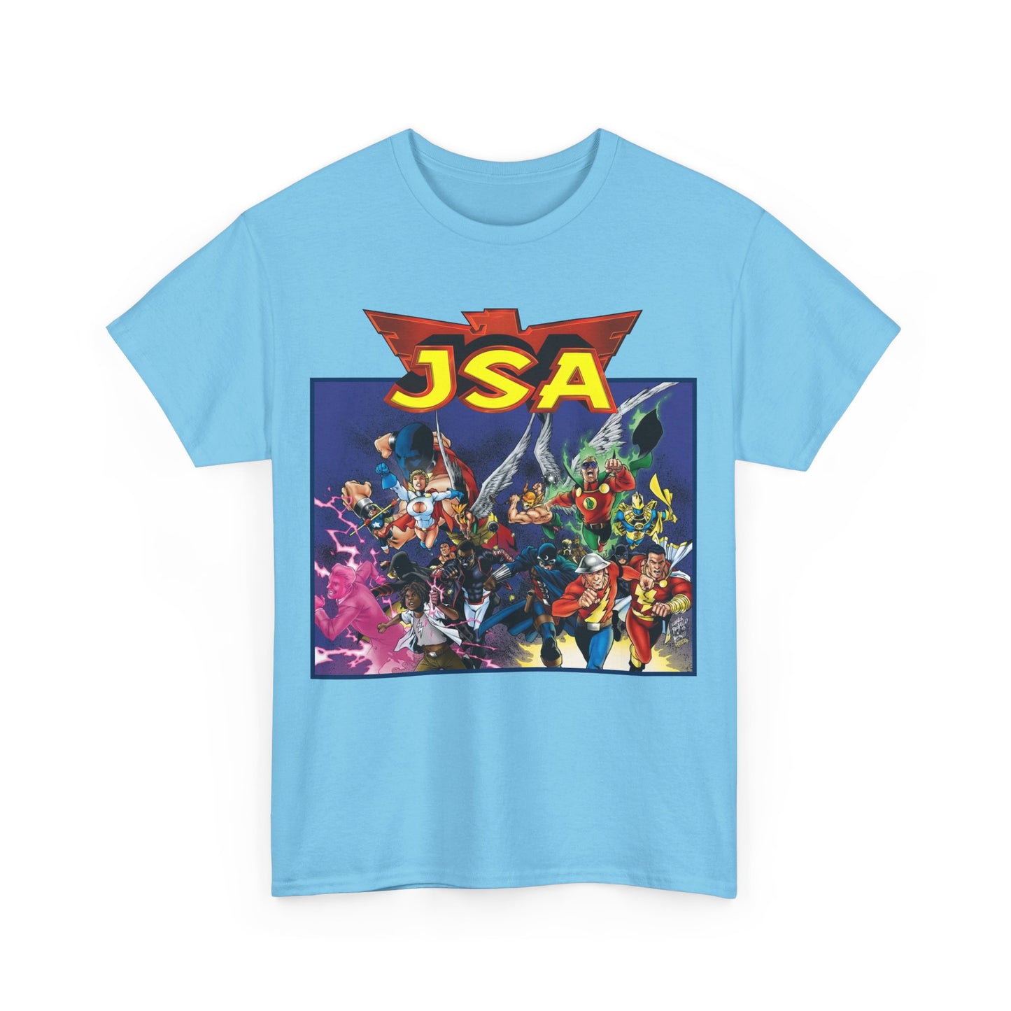 JSA T-Shirt - Carlos Pacheco Art - Green Lantern, Power Girl, Hawkgirl, Black Adam, Flash, Dr Fate, Hawkman - DC Comics - Justice Society of America