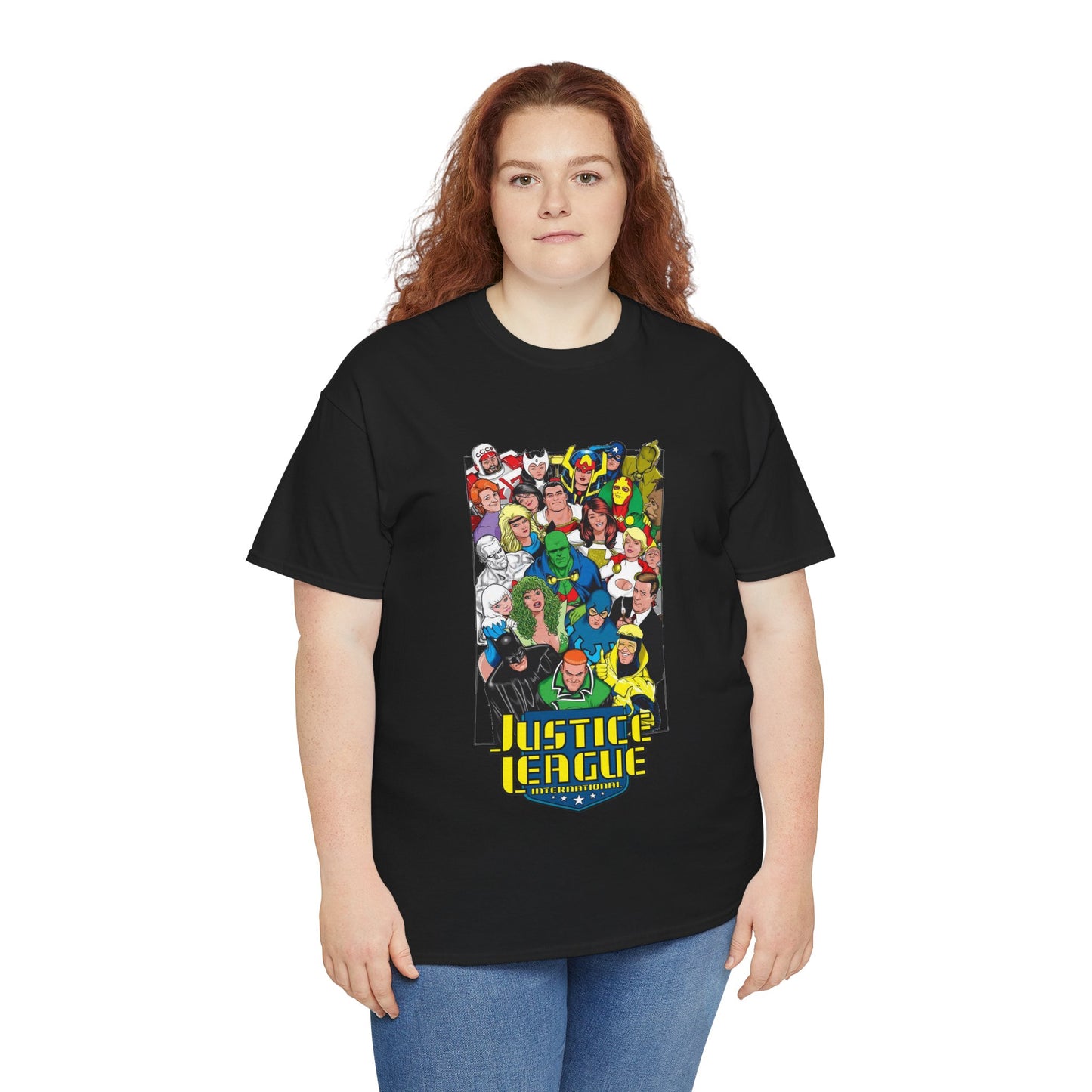 Justice League International T-Shirt - DC Comics - JLI - Kevin Maguire Art - Blue Beetle, Booster Gold, Martian Manhunter, Captain Atom
