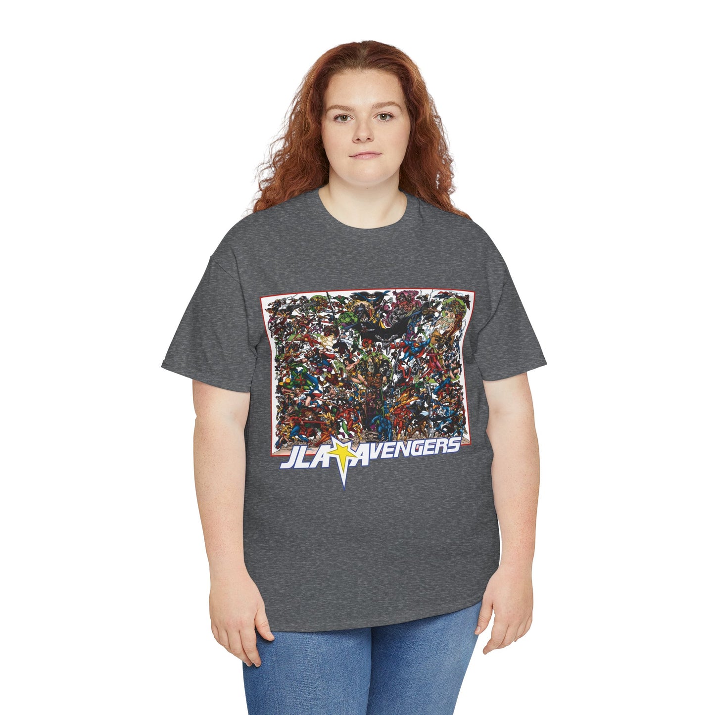 JLA Vs Avengers T-Shirt - Stunning, Classic George Perez Art - DC & Marvel 200s Crossover - Superman, Thor, Wonder Woman, Captain America, Flash, Black Panther, Iron Man, Batman