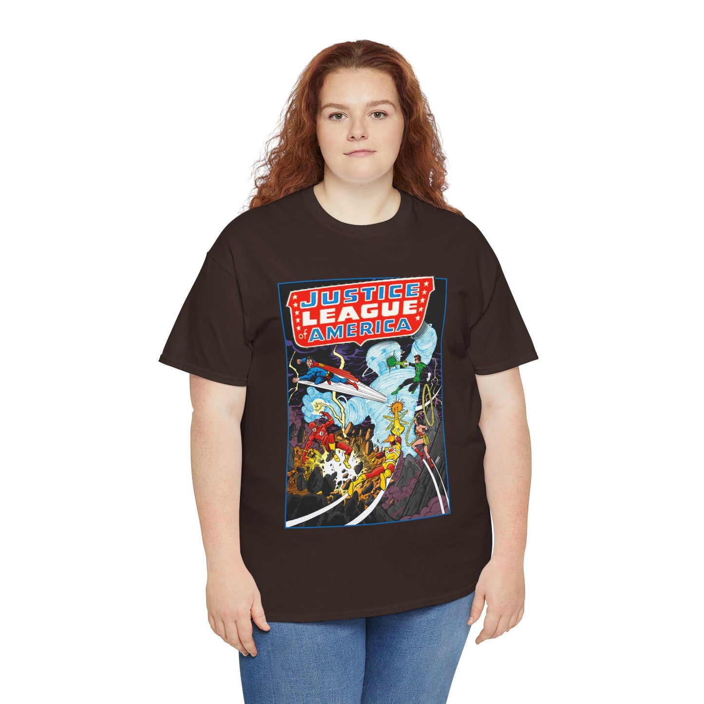 Justice League T-Shirt - George Perez Art - Tornado Tyrant - Superman, Firestorm, Flash, Wonder Woman, Green Lantern - DC Comics