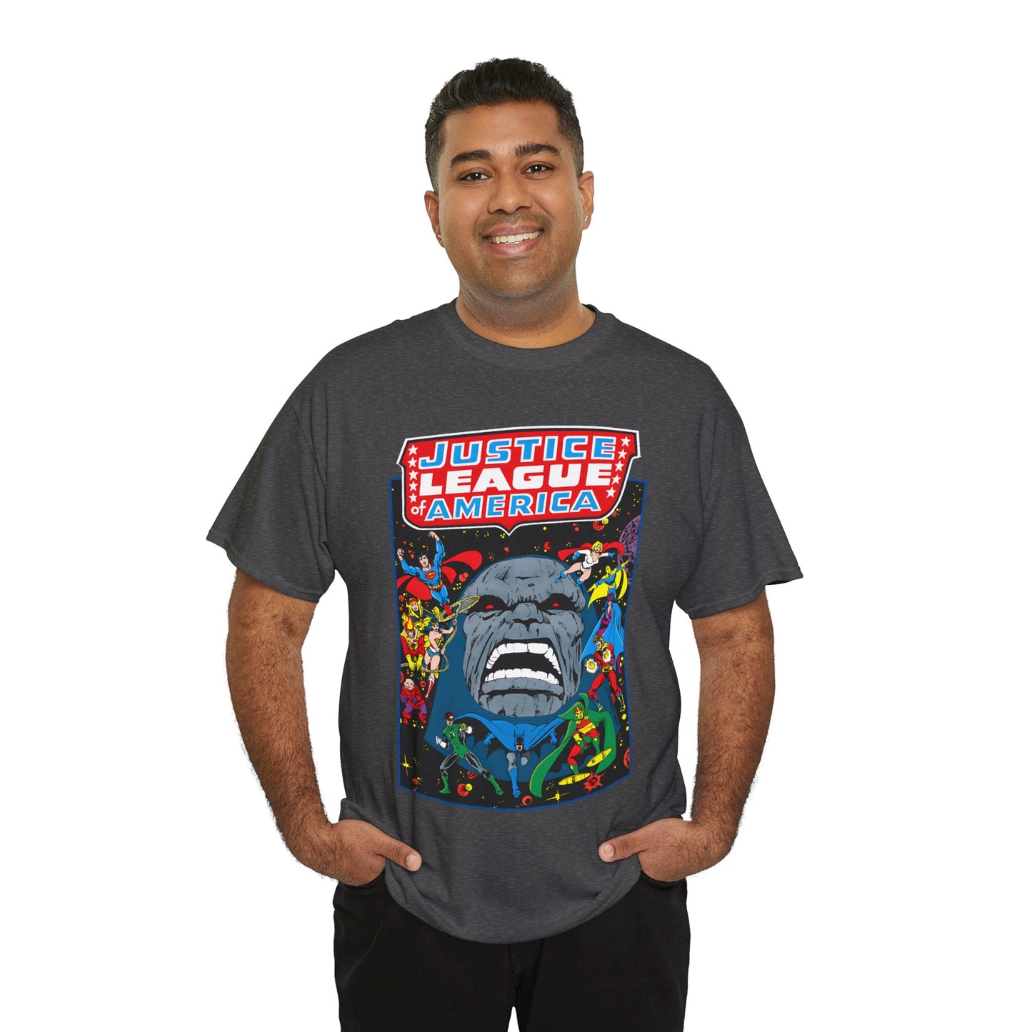 Justice League of America T-Shirt - George Perez Art - JLA/JSA/New Gods Crossover - Darkseid, Orion, Mr Miracle, Huntress, Firestorm, Dr Fate - DC Comics
