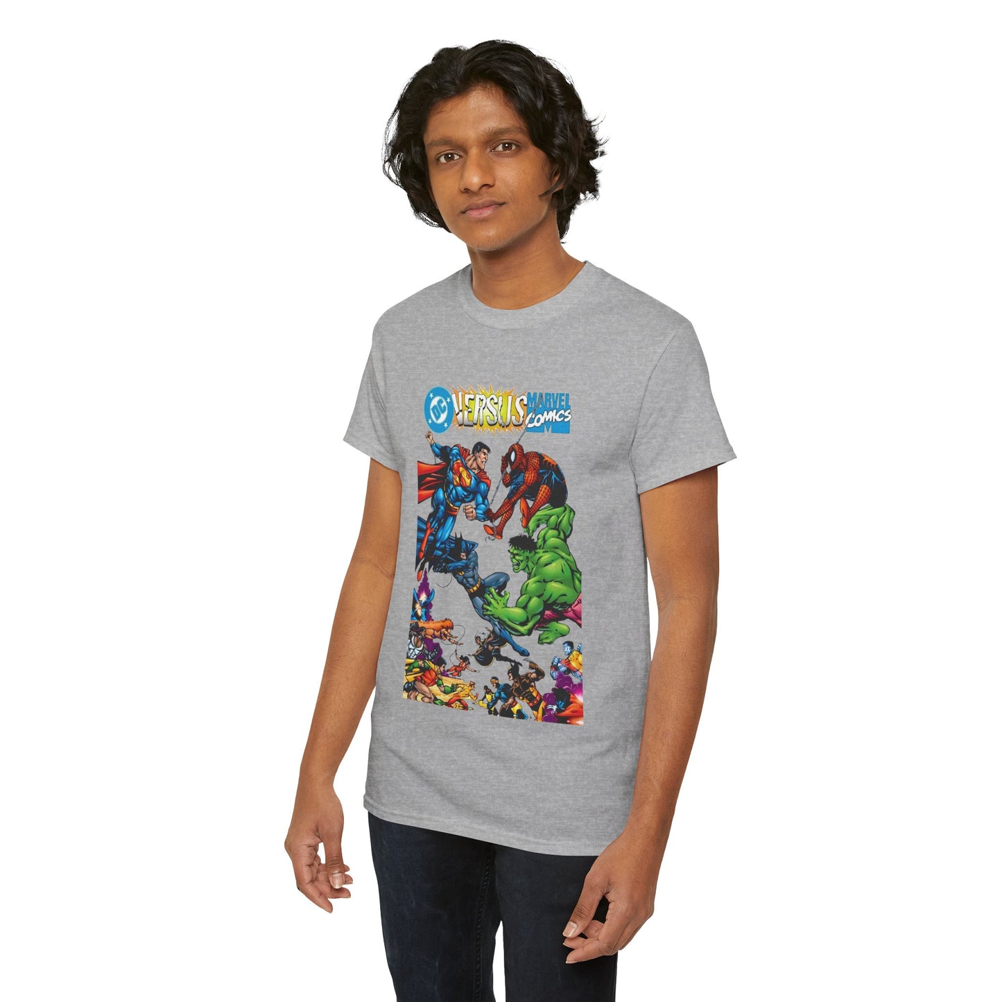DC Comics Vs Marvel Comics T-Shirt - George Perez Art - Superman, Hulk, Batman, Spider-man, X-Men, New Teen Titans