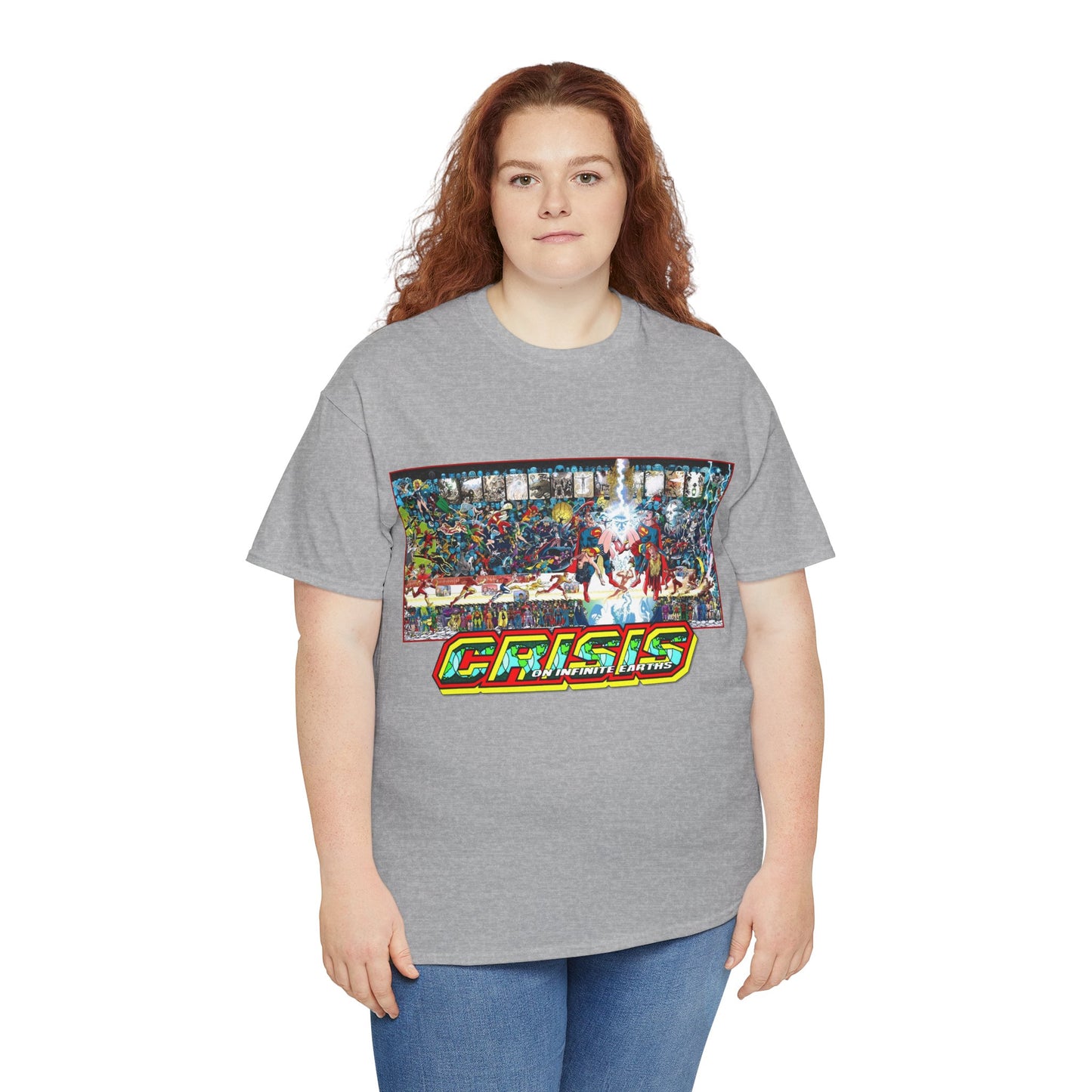 Crisis on Infinite Earths T-Shirt - Jerry Ordway/George Perez Art - Updated 2025 Poster Art - Superman, Wonder Woman, Supergirl, Flash, Harbinger, Pariah, Obsidian, Firestorm - DC Comics