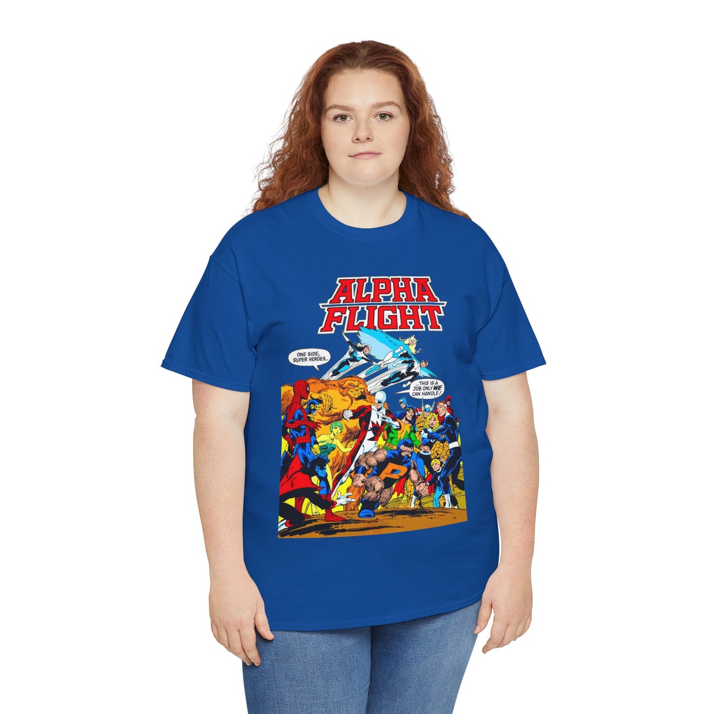 Alpha Flight T-Shirt - John Byrne Art - Sasquatch, Aurora, Northstar, Guardian, Puck, Shaman, Snowbird - Canada's Super Team - Marvel Comics