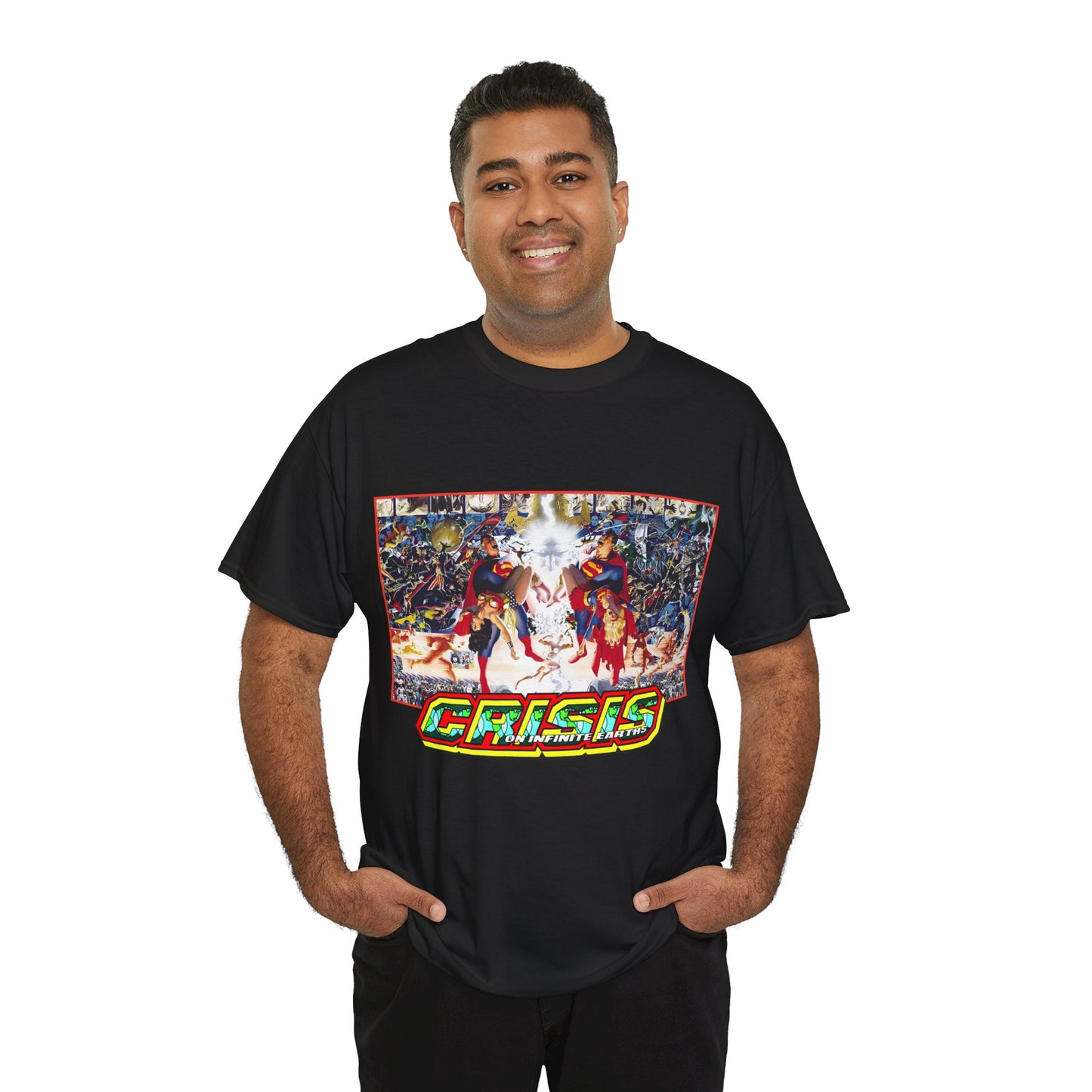 Crisis on Infinite Earths T-Shirt - Alex Ross & George Perez Art - Superman, Wonder Woman, Supergirl, Flash, Monitor, Anti-Monitor - DC Comics