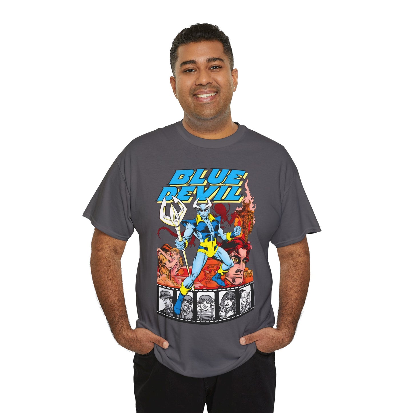Blue Devil T-Shirt - Dan Mishkin, Gary Cohn, & Paris Cullins - Dan Cassidy, Hollywood Stuntman - 1980s DC Comics Series