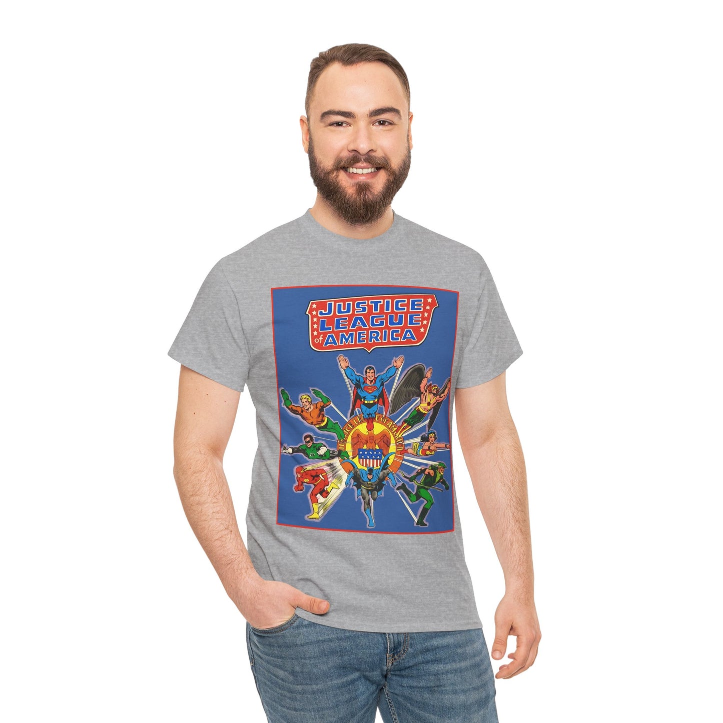 Justice League Treasury Edition T-Shirt - Superman, Wonder Woman, Flash, Hawkman, Batman, Green Arrow, Green Lantern - DC Comics
