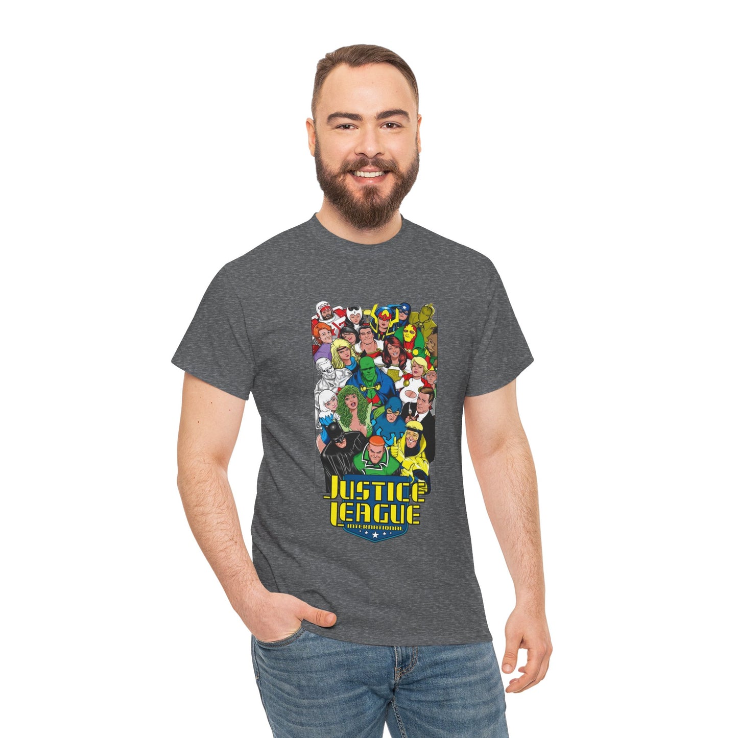 Justice League International T-Shirt - DC Comics - JLI - Kevin Maguire Art - Blue Beetle, Booster Gold, Martian Manhunter, Captain Atom