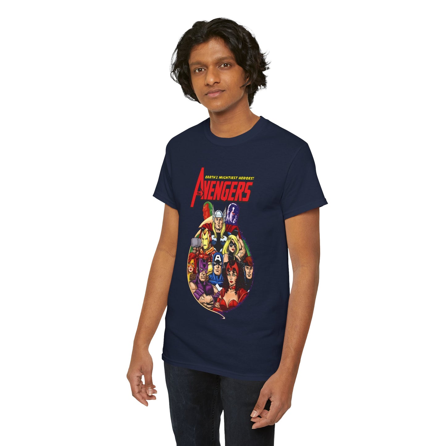 Avengers T-Shirt - George Perez Art - Captain America, Vision, Wonder Man, Iron Man, Thor, Hawkeye, Scarlet Witch - Popular Marvel Comics Characters