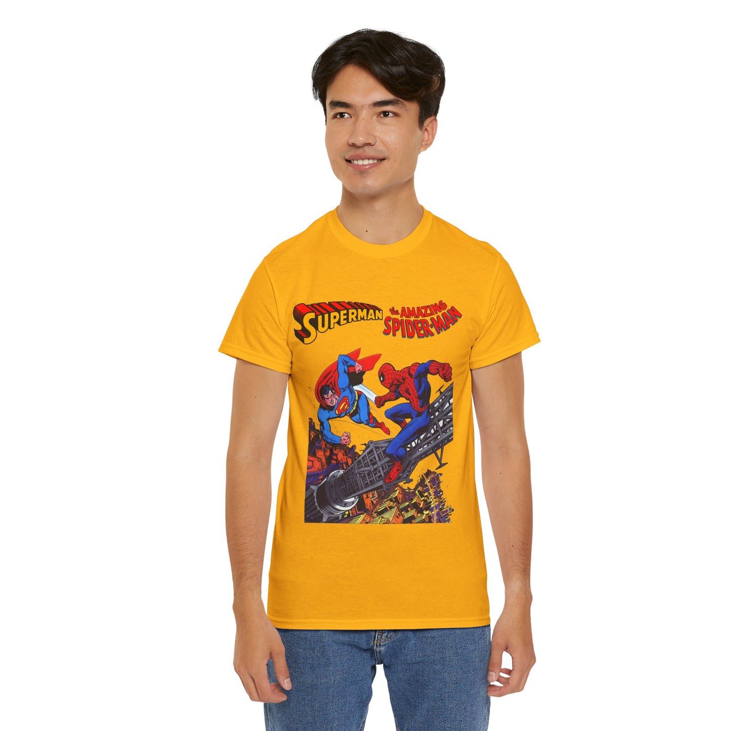 Superman & Amazing Spider-Man T-Shirt - DC/Marvel Comics Crossover - 1970s - Clark Kent & Peter Parker