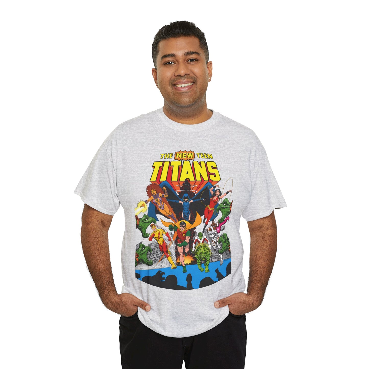 New Teen Titans T-Shirt - George Perez Art - Robin, Wonder Girl, Kid Flash, Changeling, Starfire, Cyborg, Raven - DC Comics - Classic 1980s Series