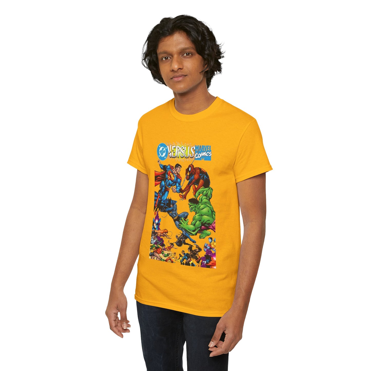 DC Comics Vs Marvel Comics T-Shirt - George Perez Art - Superman, Hulk, Batman, Spider-man, X-Men, New Teen Titans