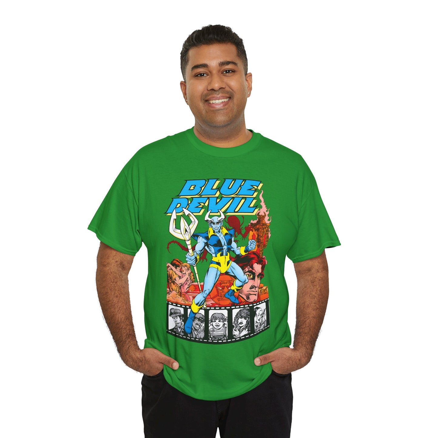 Blue Devil T-Shirt - Dan Mishkin, Gary Cohn, & Paris Cullins - Dan Cassidy, Hollywood Stuntman - 1980s DC Comics Series