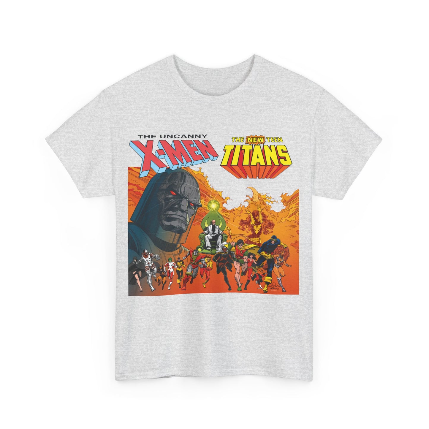 X-Men & New Teen Titans T-Shirt - Walt Simonson Art - Marvel & DC Comics Crossover - Wolverine, Raven, Storm, Cyclops, Robin, Cyborg, Colossus, Dark Phoenix, Darkseid