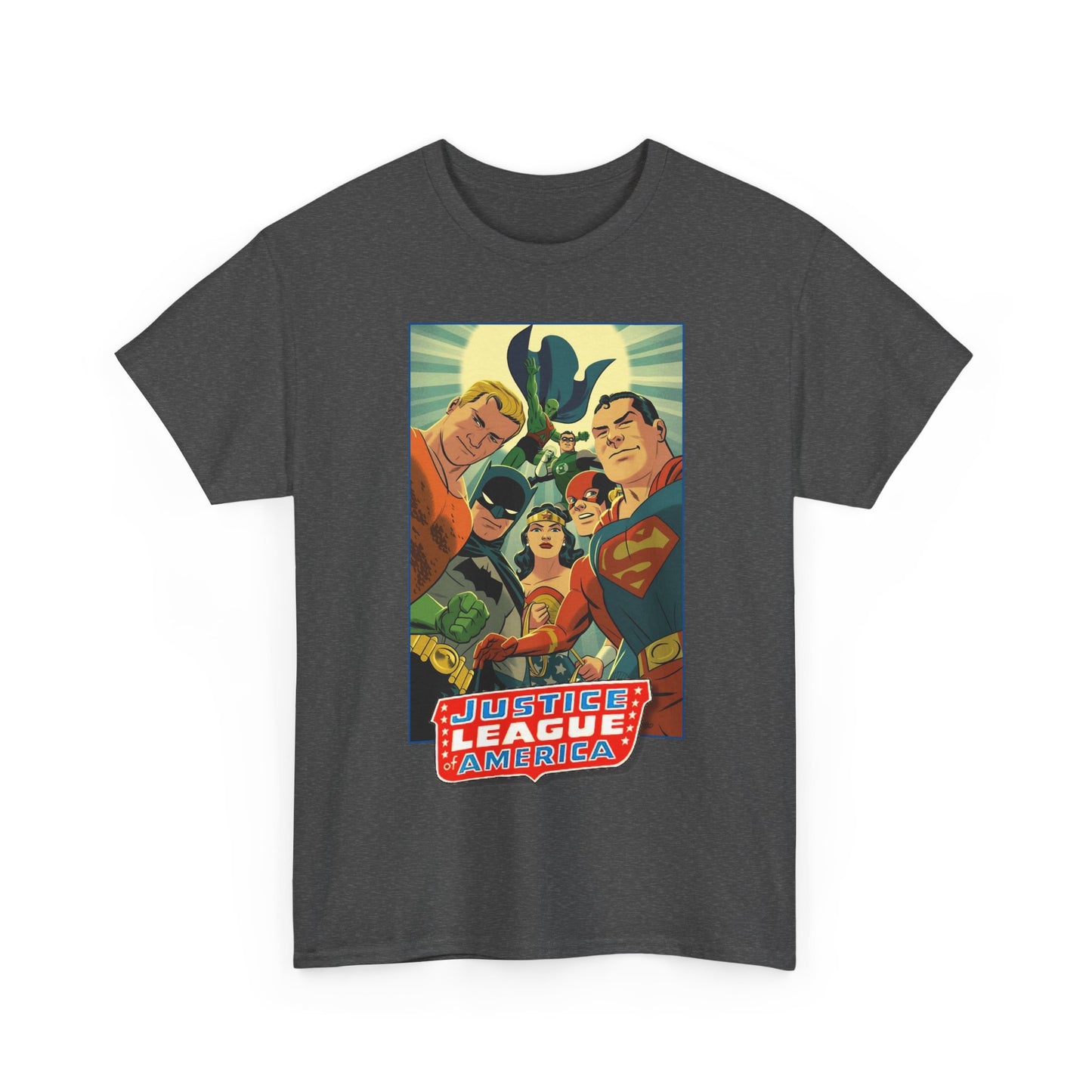Justice League of America T-Shirt - Michael Cho Art - Superman, Flash, Wonder Woman, Green Lantern, Batman, Martian Manhunter - Silver Age Team - DC Comics