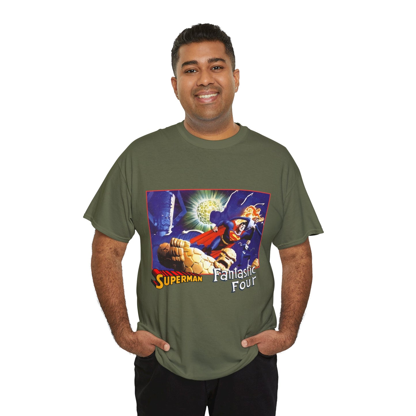 Superman & Fantastic Four T-Shirt - Marvel, DC Comics - Alex Ross, Dan Jurgens - 1990s Crossover Vs Galactus