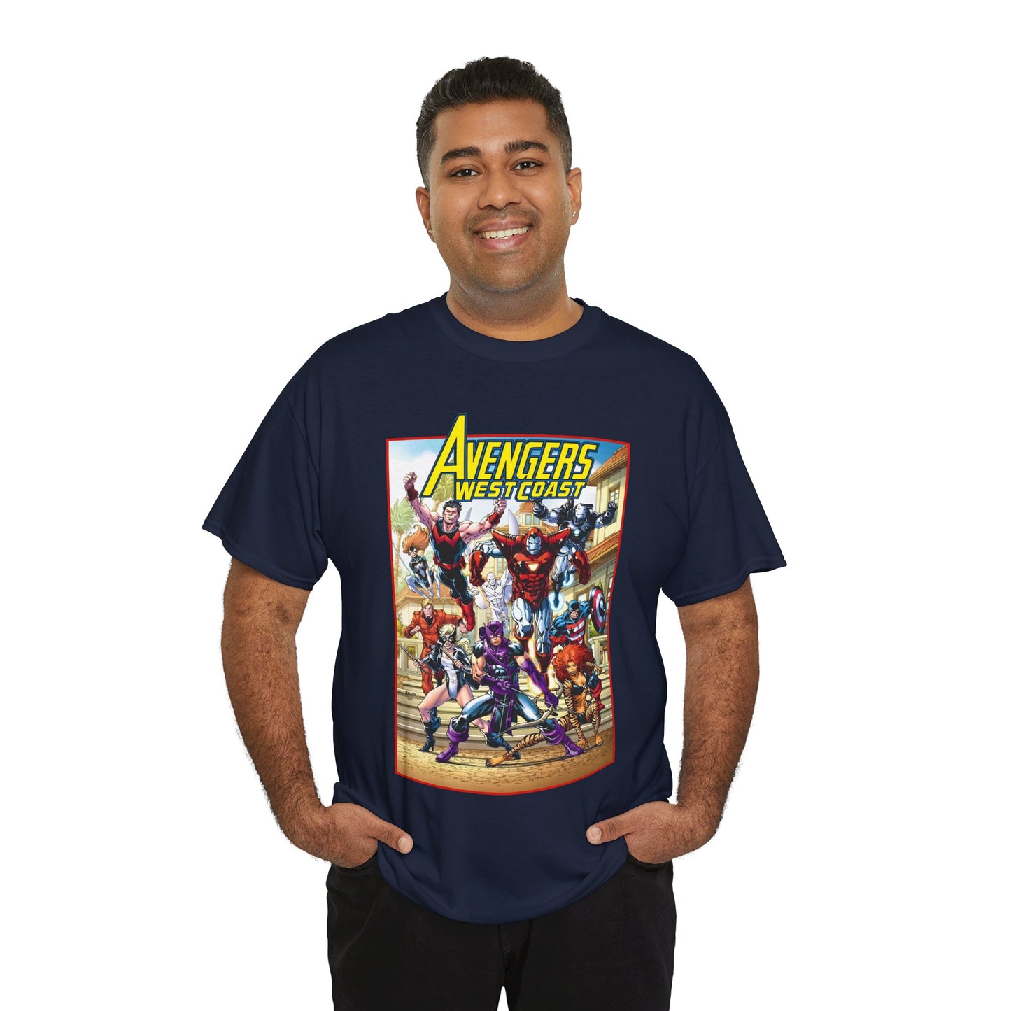 West Coast Avengers T-Shirt - Todd Nauck Art - Hawkeye, Iron Man, Wonder Man, Tigra, Vision - Marvel Comics