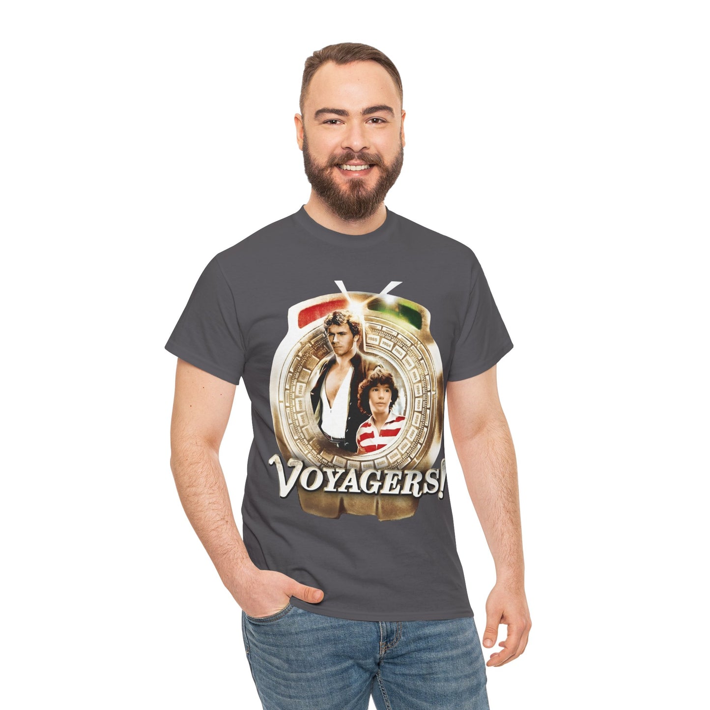 Voyagers T-Shirt - Jon-Erik Hexum, Meeno Peluce - Omni - Popular 1980s Time Travel TV Show - Cult Classic