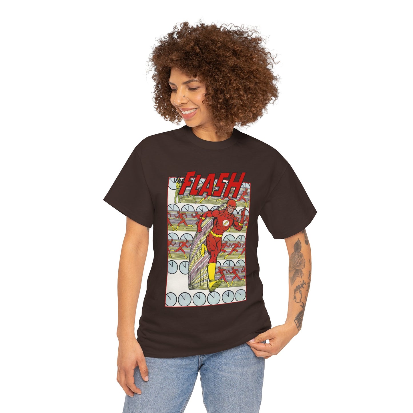 Flash T-Shirt - George Perez Art - JLA Postcard Set - 1980s Art - Justice League of America Satellite Era - Barry Allen, the Fastest Man Alive - DC Comics