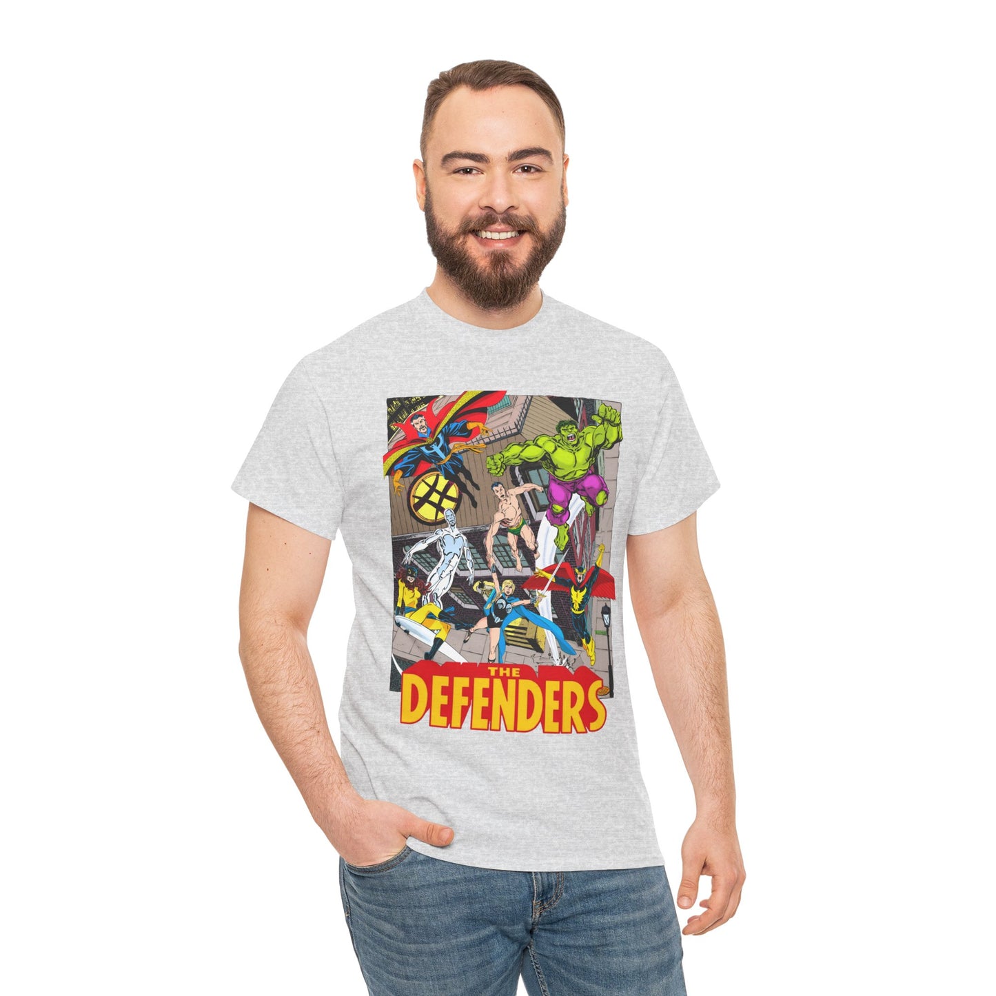 Defenders T-Shirt - John Byrne Art - Marvel Comics - Dr Strange, Nighthawk, Hulk