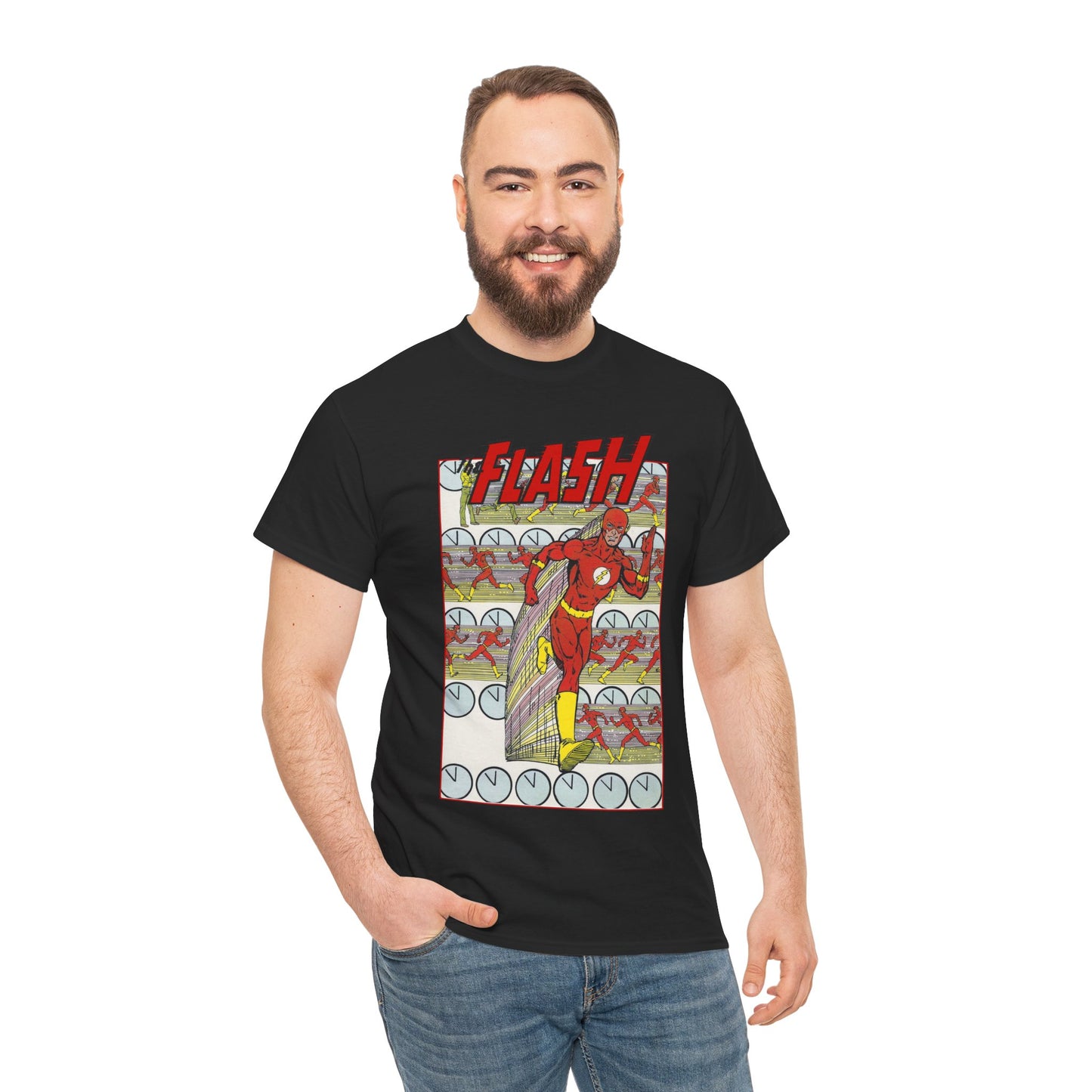 Flash T-Shirt - George Perez Art - JLA Postcard Set - 1980s Art - Justice League of America Satellite Era - Barry Allen, the Fastest Man Alive - DC Comics
