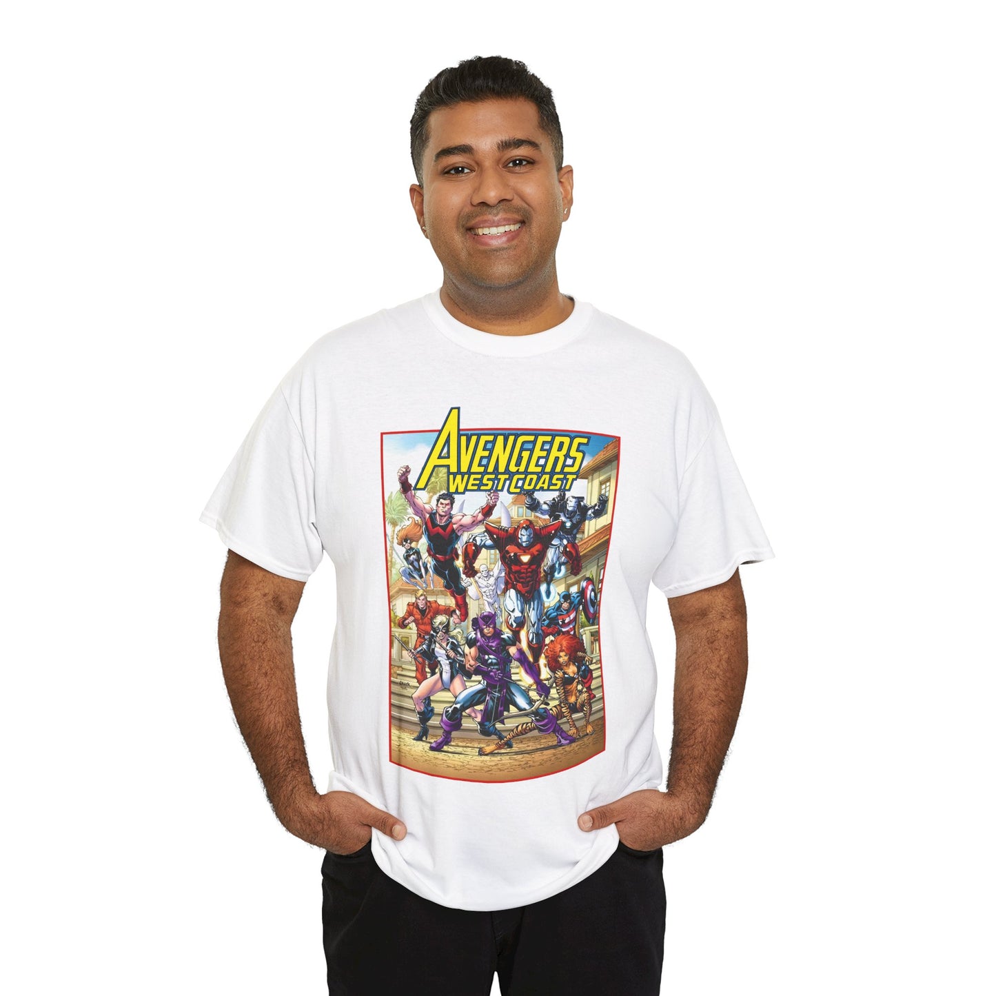 West Coast Avengers T-Shirt - Todd Nauck Art - Hawkeye, Iron Man, Wonder Man, Tigra, Vision - Marvel Comics