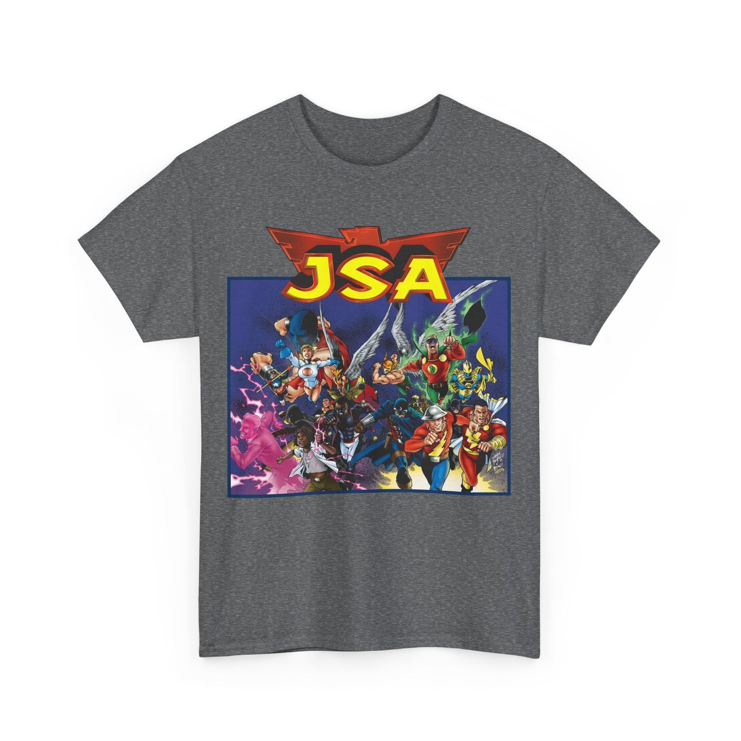 JSA T-Shirt - Carlos Pacheco Art - Green Lantern, Power Girl, Hawkgirl, Black Adam, Flash, Dr Fate, Hawkman - DC Comics - Justice Society of America