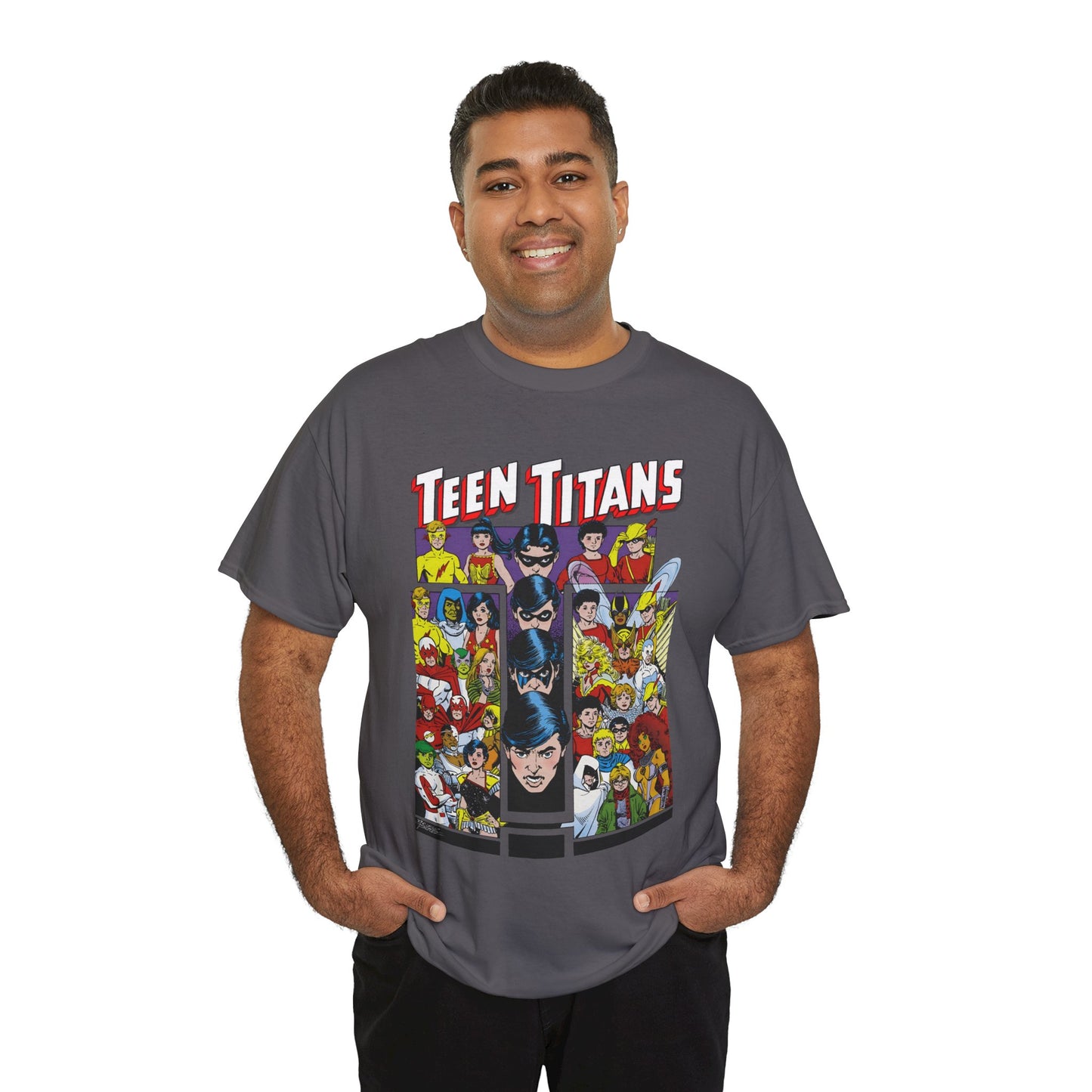 Teen Titans T-Shirt - George Perez Art - Wonder Girl, Bumblebee, Kid Flash, Starfire, Cyborg, Raven, Lilith, Flash, Hawn & Dove, Robin - DC Comics