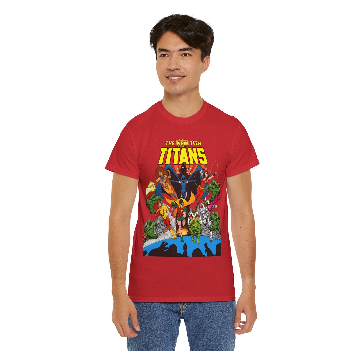 New Teen Titans T-Shirt - George Perez Art - Robin, Wonder Girl, Kid Flash, Changeling, Starfire, Cyborg, Raven - DC Comics - Classic 1980s Series
