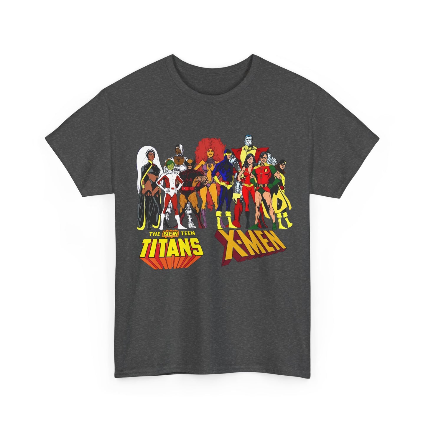 Uncanny X-Men & New Teen Titans T-Shirt - Wolverine, Cyclops, Storm, Wonder Girl, Robin, Cyborg, Raven - Phil Jimenez Art - DC Comics/Marvel Comics Crossover
