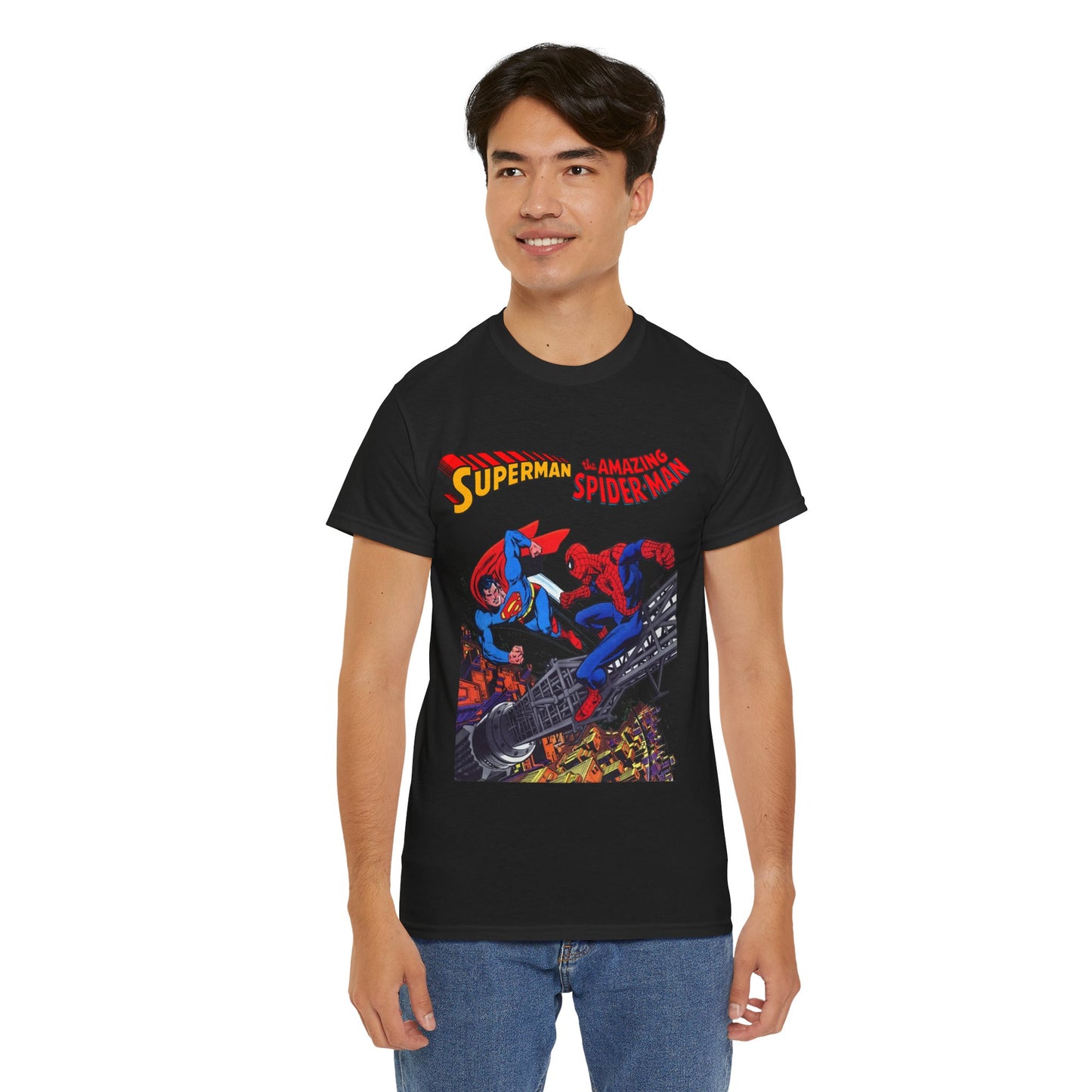 Superman & Amazing Spider-Man T-Shirt - DC/Marvel Comics Crossover - 1970s - Clark Kent & Peter Parker