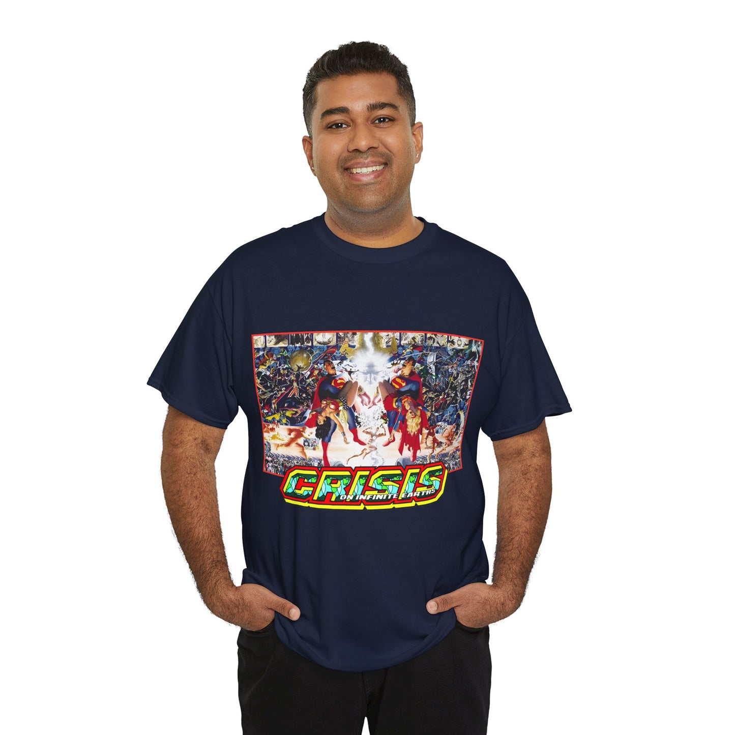 Crisis on Infinite Earths T-Shirt - Alex Ross & George Perez Art - Superman, Wonder Woman, Supergirl, Flash, Monitor, Anti-Monitor - DC Comics