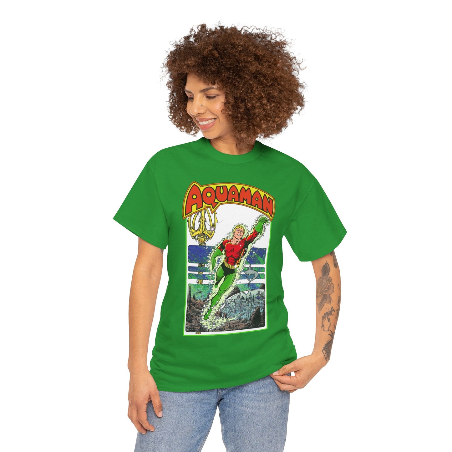 Aquaman T-Shirt - George Perez Art -Justice League 1980s Postcard Series - Arthur Curry - King of Atlantis - JLA - DC Comics