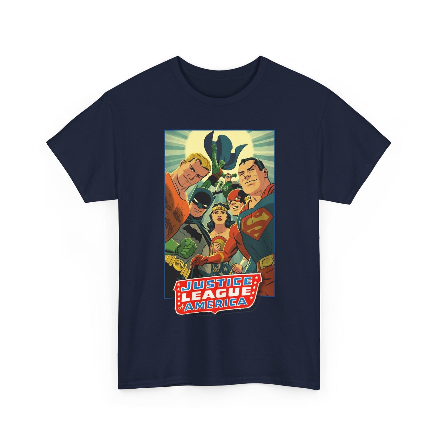 Justice League of America T-Shirt - Michael Cho Art - Superman, Flash, Wonder Woman, Green Lantern, Batman, Martian Manhunter - Silver Age Team - DC Comics