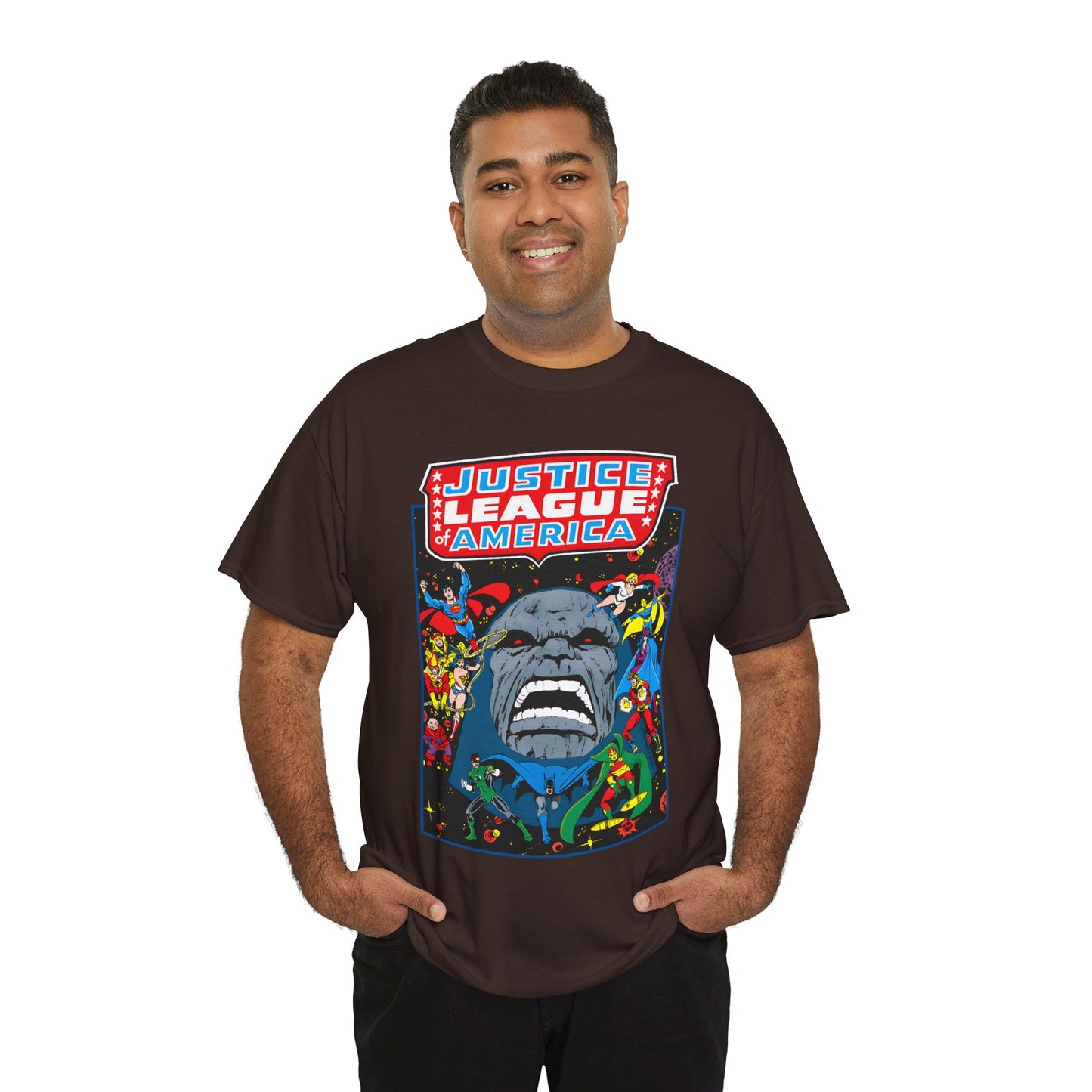 Justice League of America T-Shirt - George Perez Art - JLA/JSA/New Gods Crossover - Darkseid, Orion, Mr Miracle, Huntress, Firestorm, Dr Fate - DC Comics