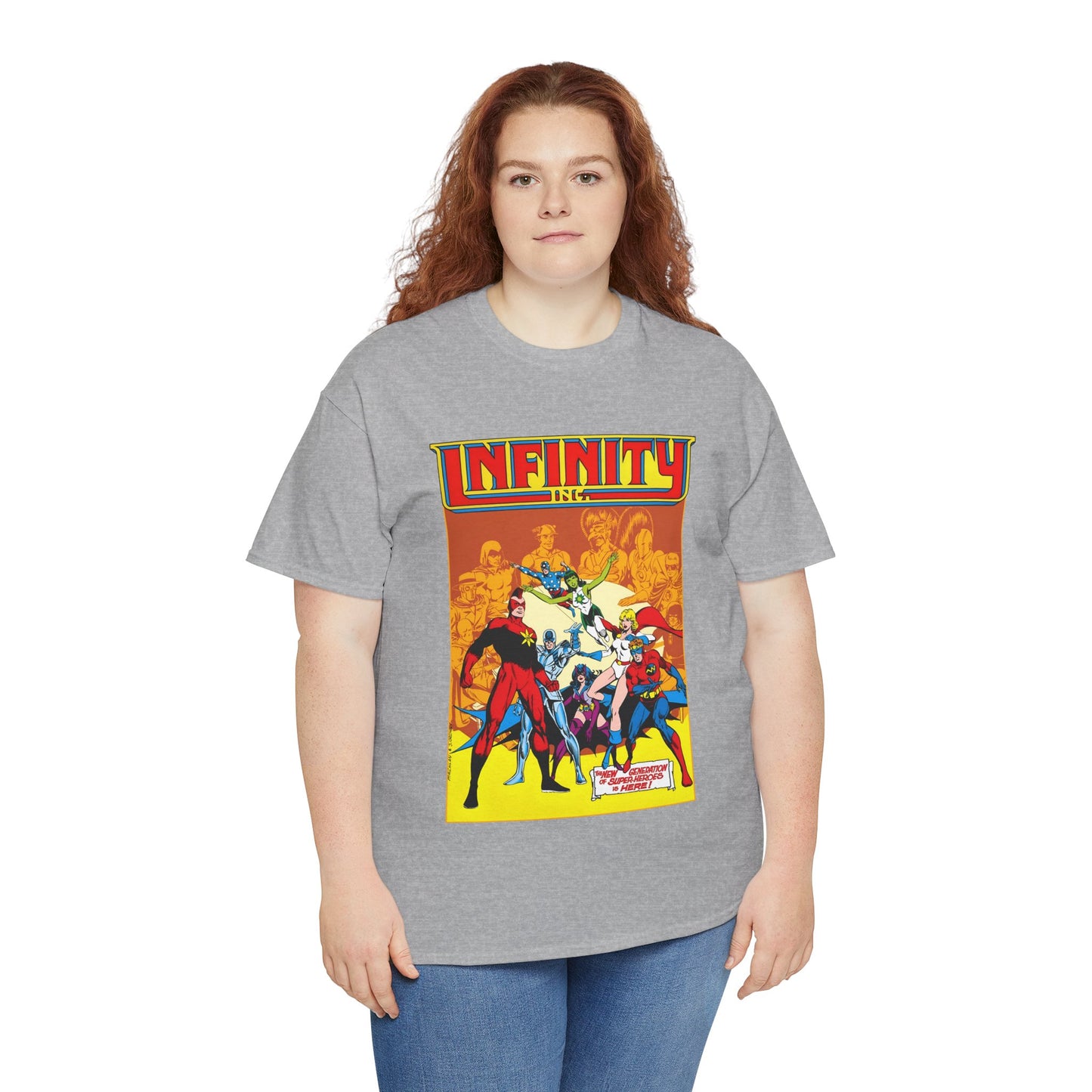Infinity, Inc T-Shirt - Jerry Ordway Art - Silver Scarab, Huntress, Power Girl, Star-Spangled Kid, Fury, Jade - DC Comics - 1980s JSA Spin-Off Series