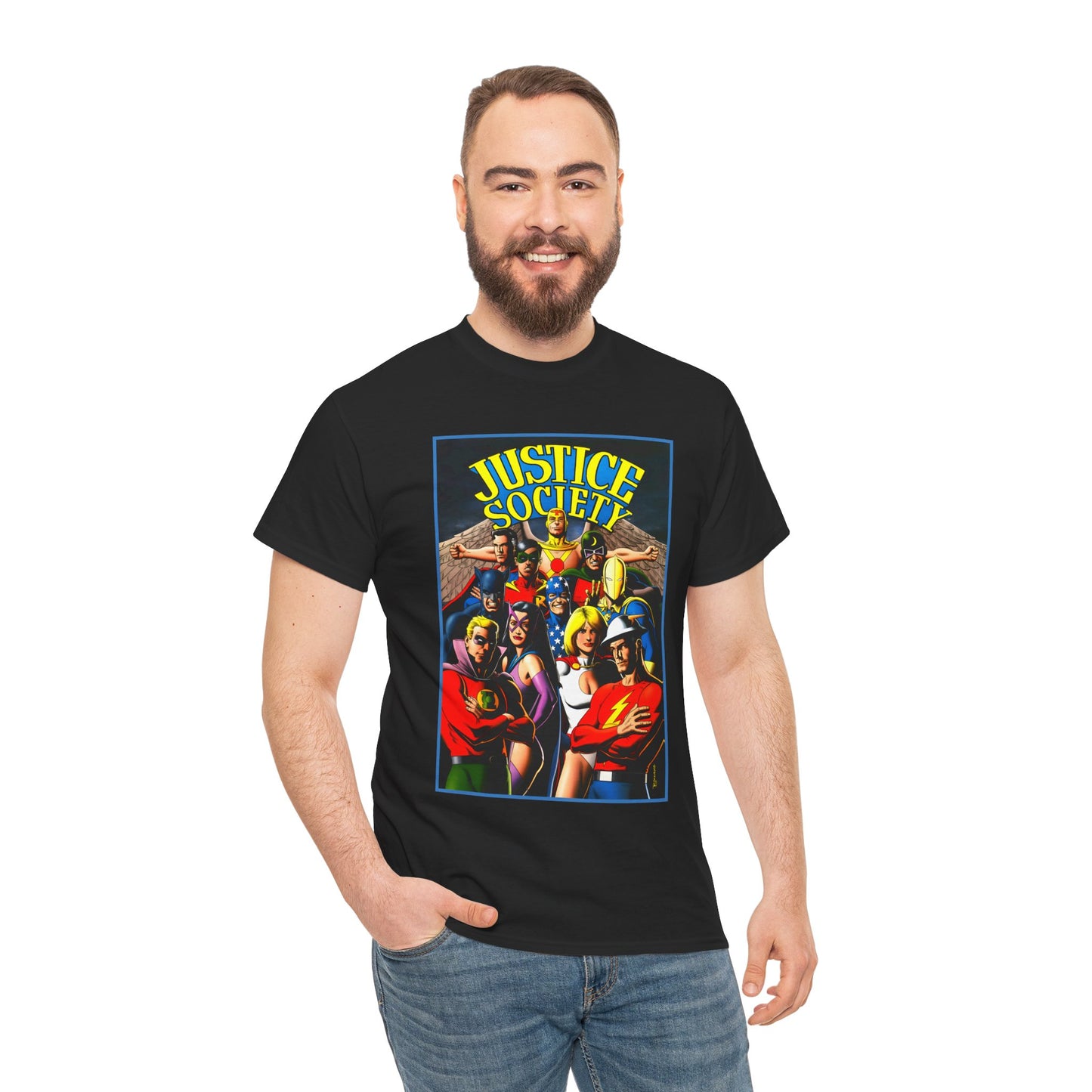 Justice Society T-Shirt - Brian Bolland Art - Dr. Fate, Huntress, Power Girl, Green Lantern, Hawkman, Wildcat - DC Comics - JSA