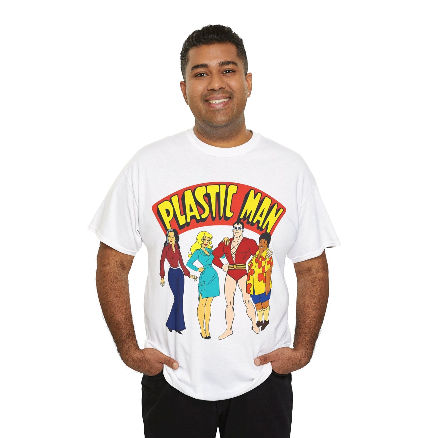 Plastic Man T-Shirt - Penny, Hula-Hula - Ruby-Spears Saturday Morning Cartoon 1980s - DC Comics Character